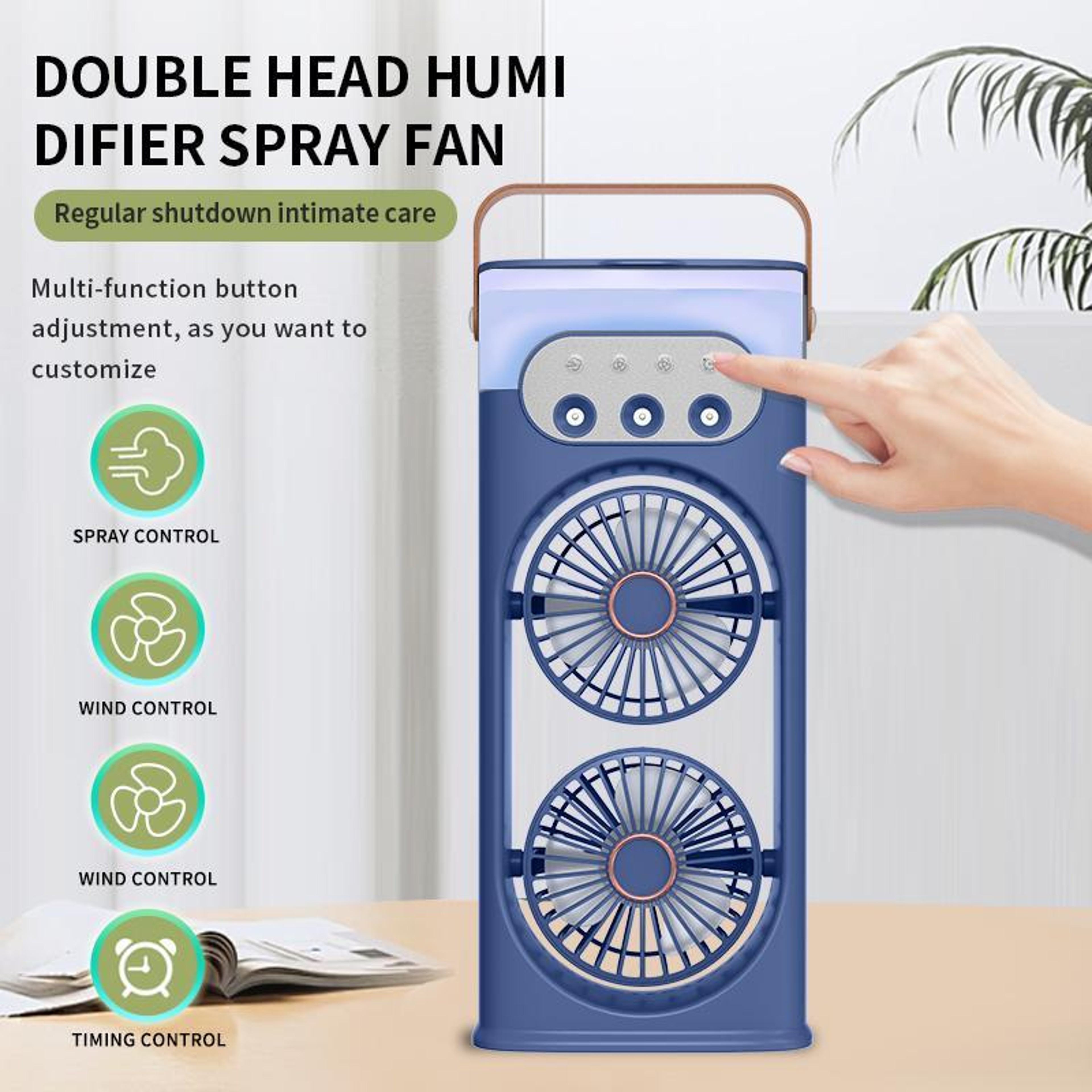 Dual Head Mist Fan With Portable Air Cooler And Humidifier For Powerful Personal Cooling 4