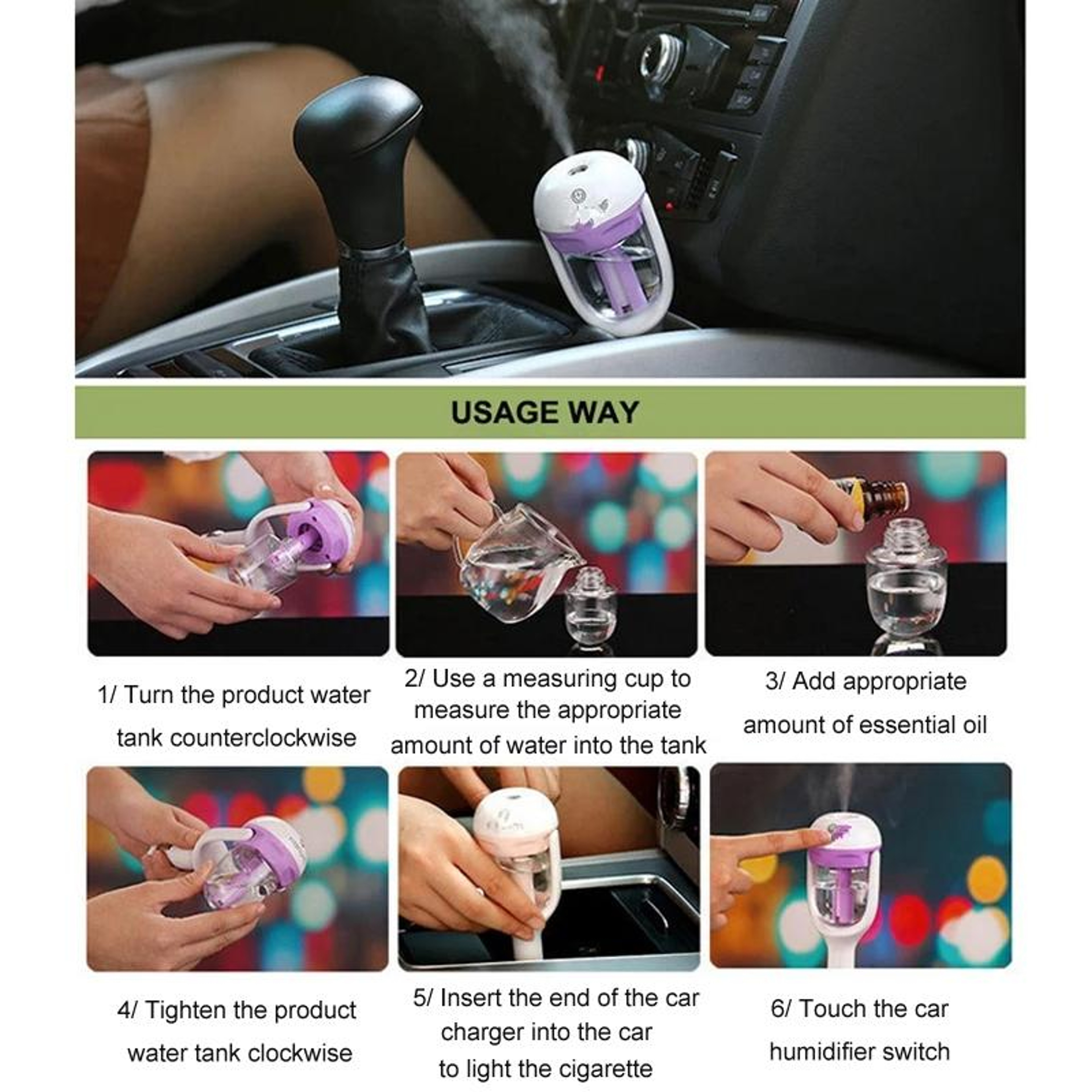 Car Humidifier Negative Ion Aromatherapy Diffuser Air Purifier for Fresh Clean Driving – view 4