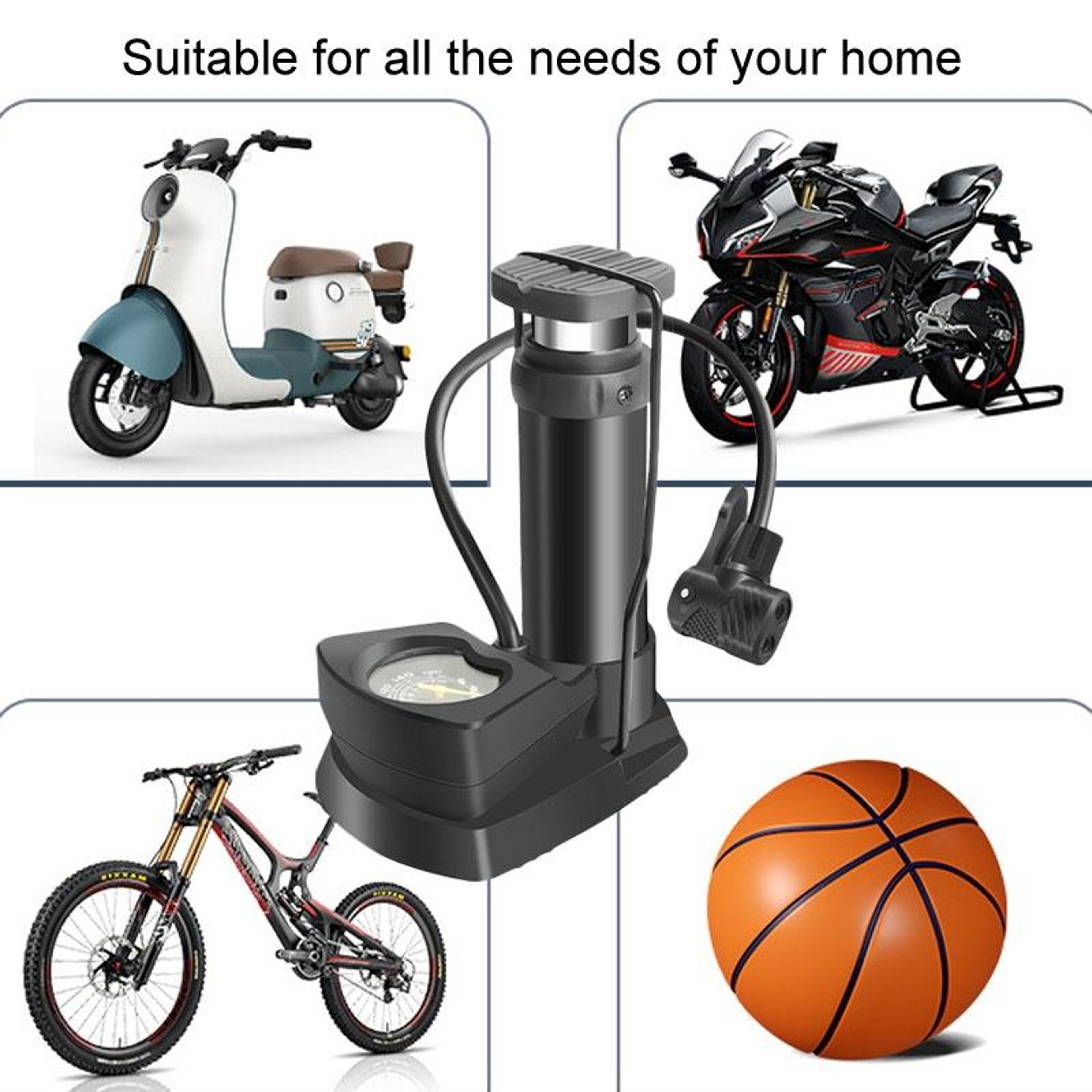 Portable Foot Tire Pump with Pressure Gauge for Car Motorcycle Bicycle Universal Valve Inflator – view 5