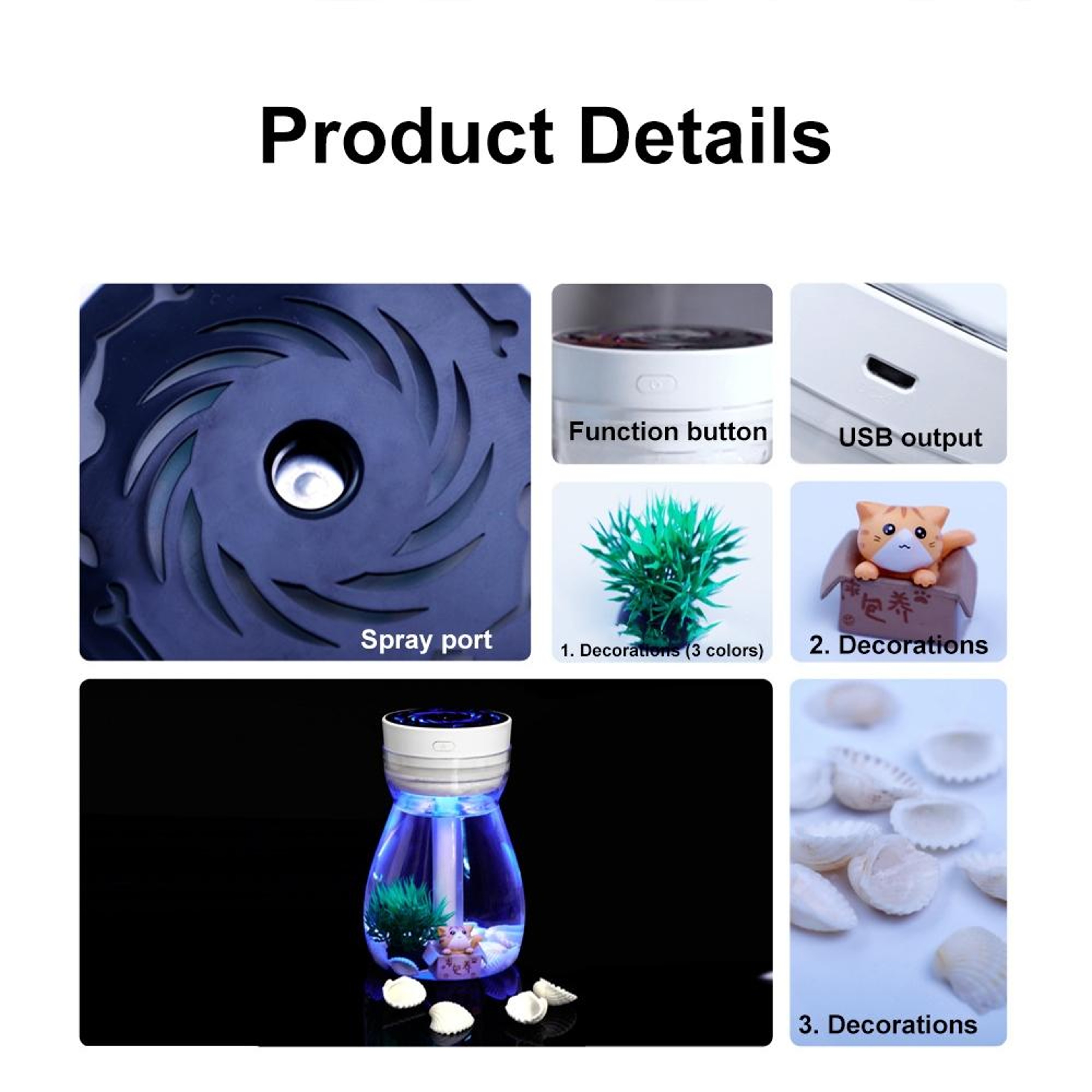 Mini USB Humidifier Portable Car Humidifier With Colorful Night Light And 380ml Water Tank 2