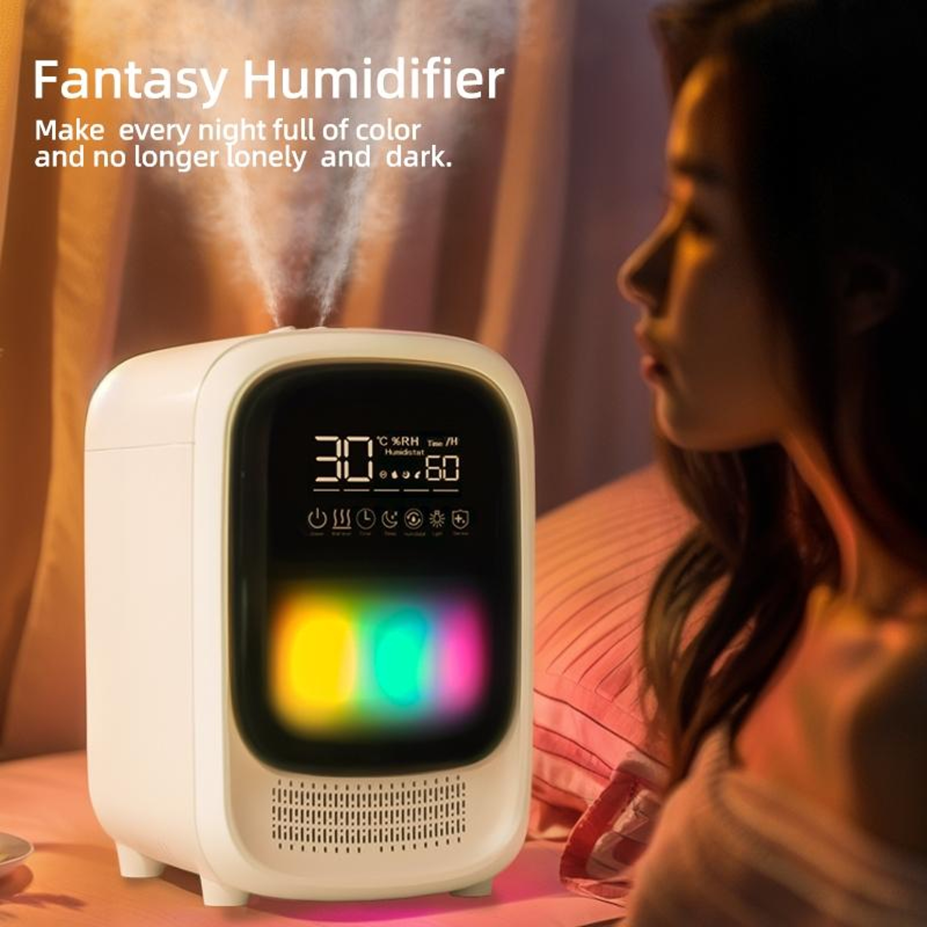 35L Bluetooth Humidifier With Aromatherapy Diffuser Colorful LED Lights Music Player And UV C Steri 1