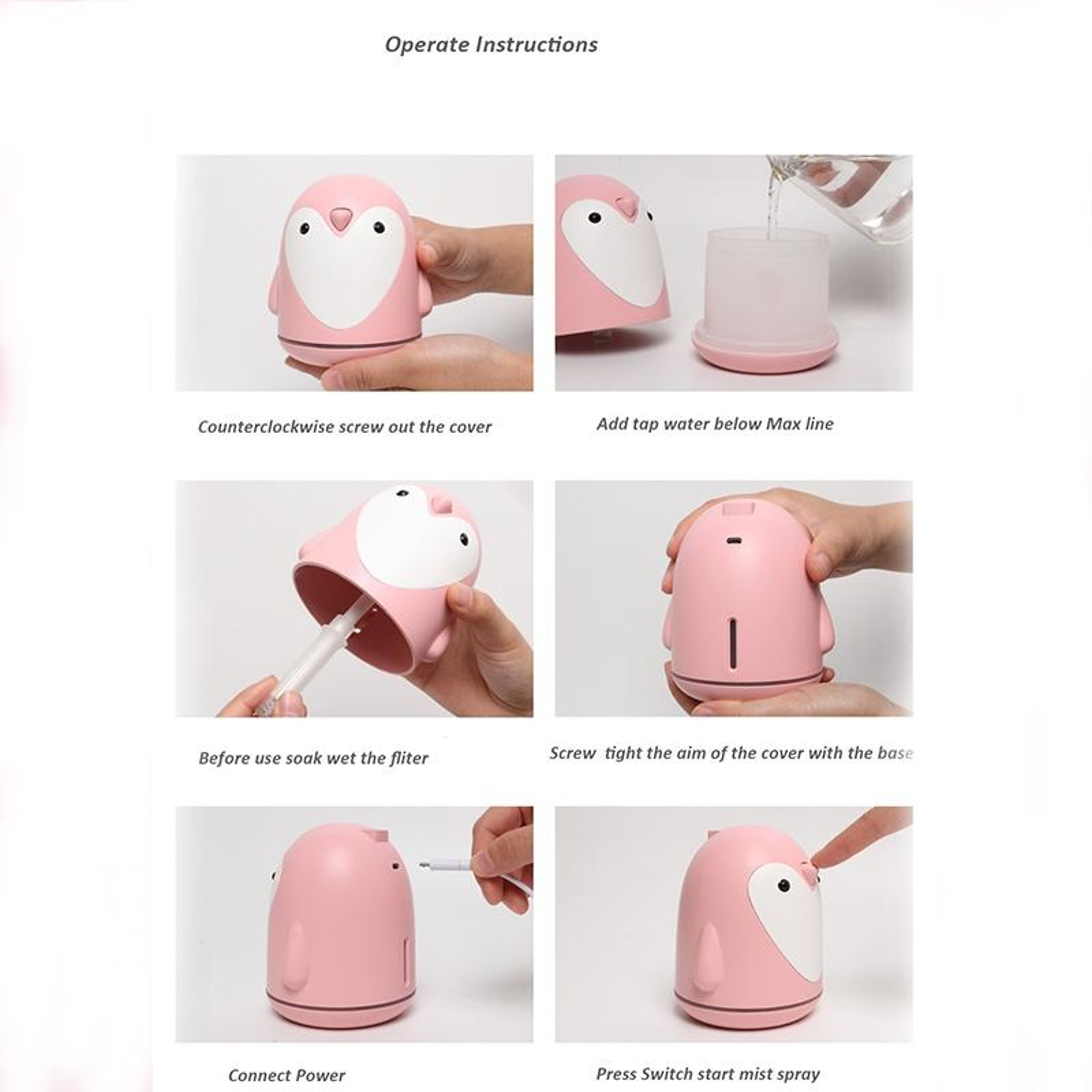 Cute Penguin USB Humidifier 220ml Aroma Diffuser Mini Air Mist Maker With 7 Color Night Light 4
