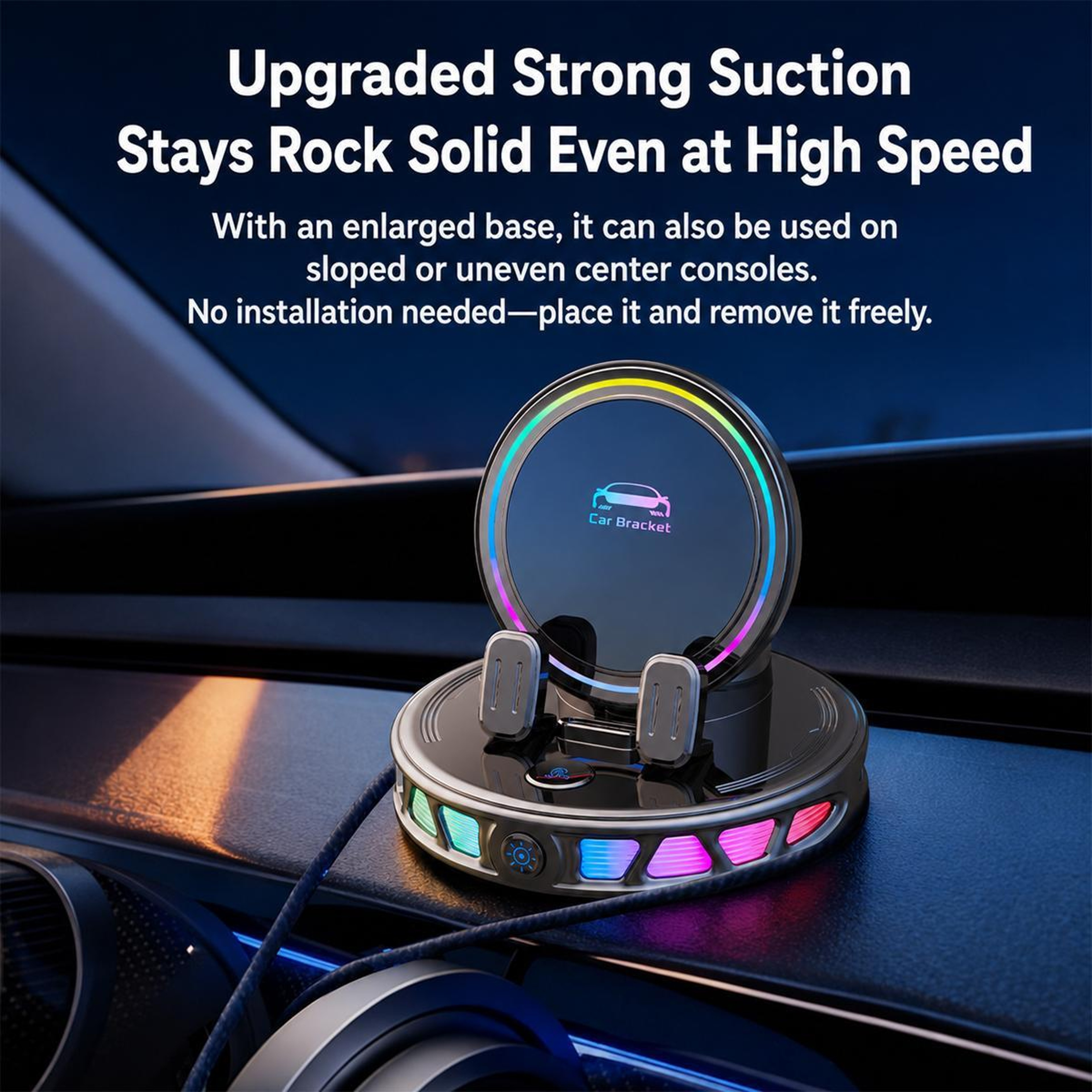 Auto Lock Wireless Car Charger Dashboard Phone Holder With 360 Rotation And RGB Light 9