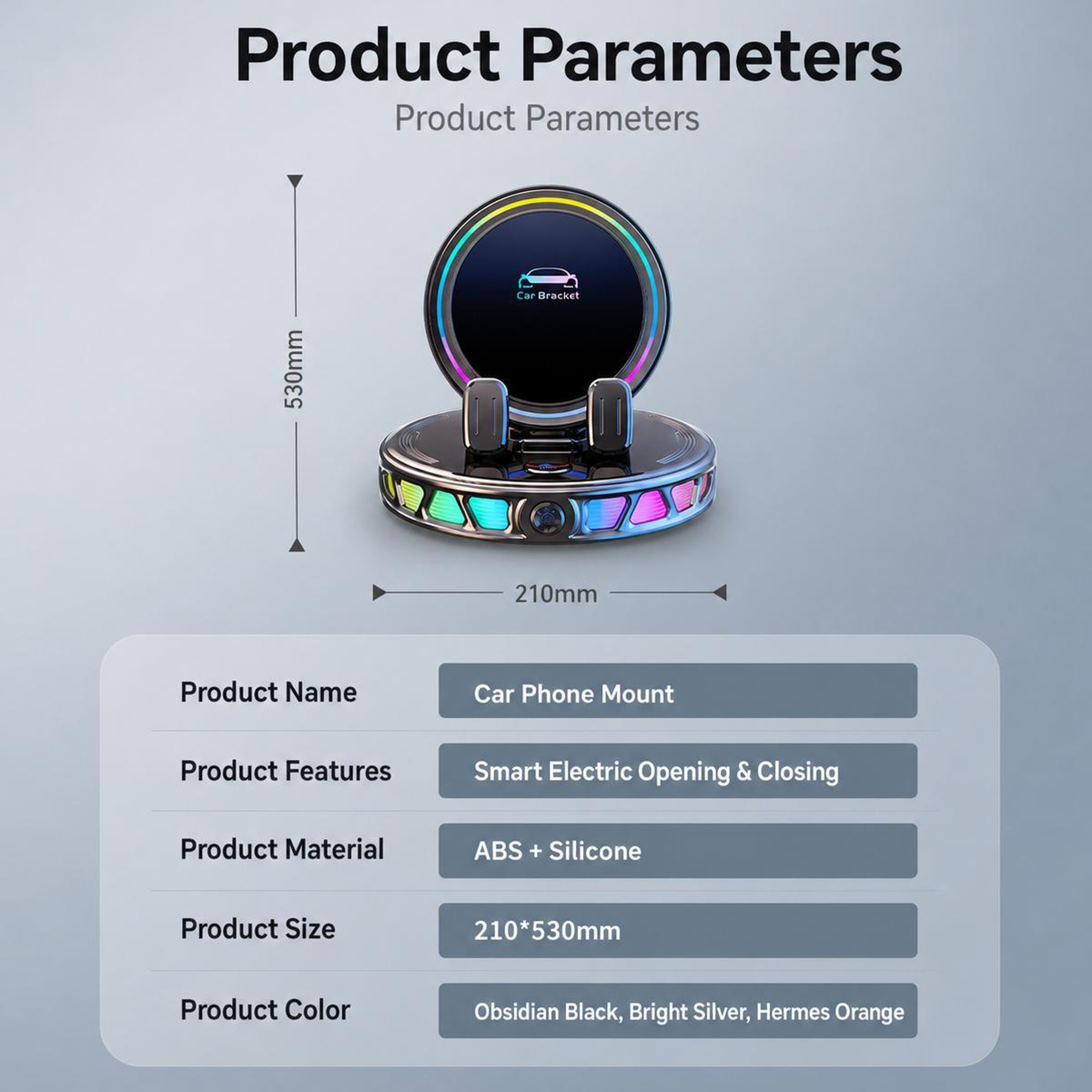 Auto Lock Wireless Car Charger Dashboard Phone Holder With 360 Rotation And RGB Light 3