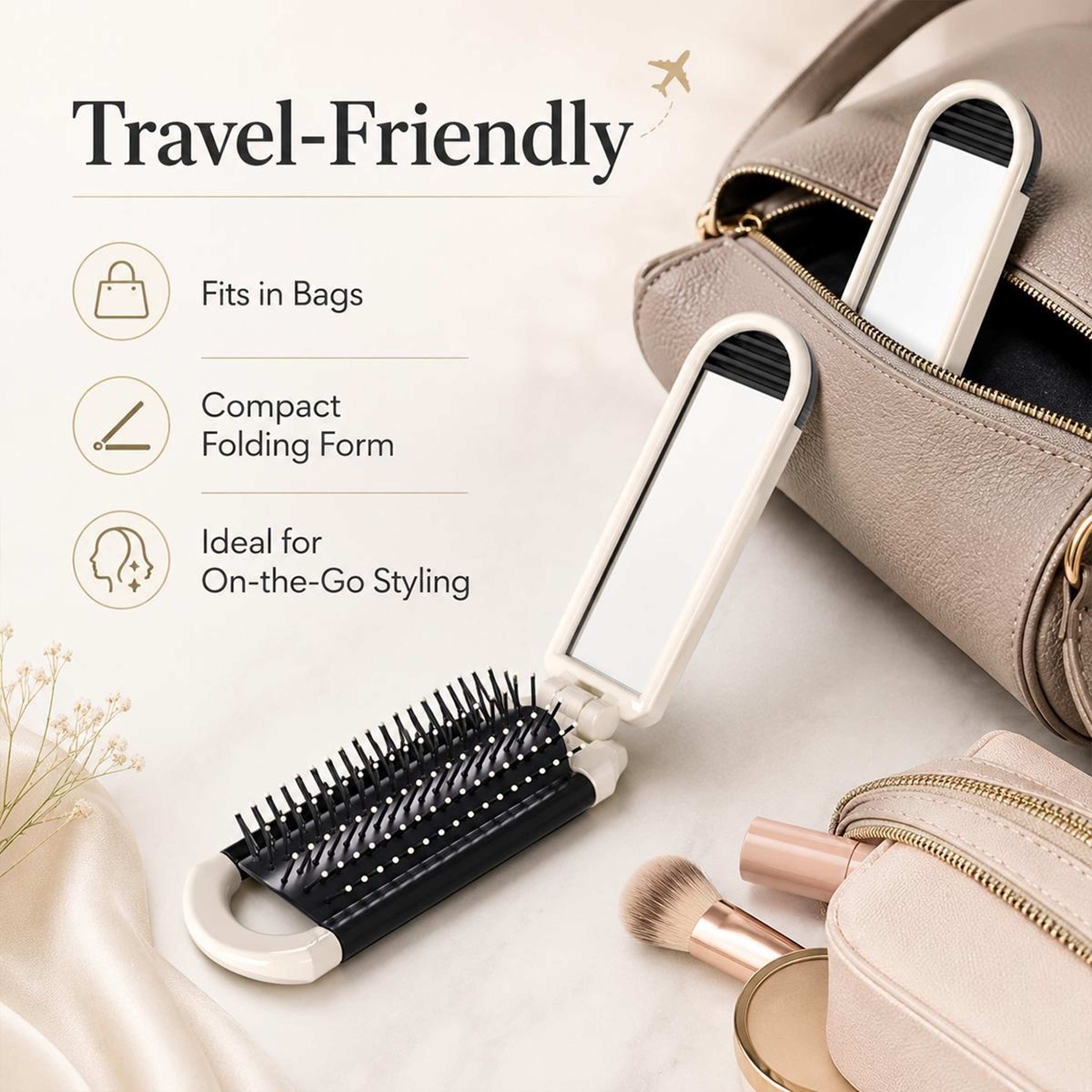 Portable Travel Hair Brush With Mirror Folding Air Cushion Scalp Massage Brush For Purse And Travel 6