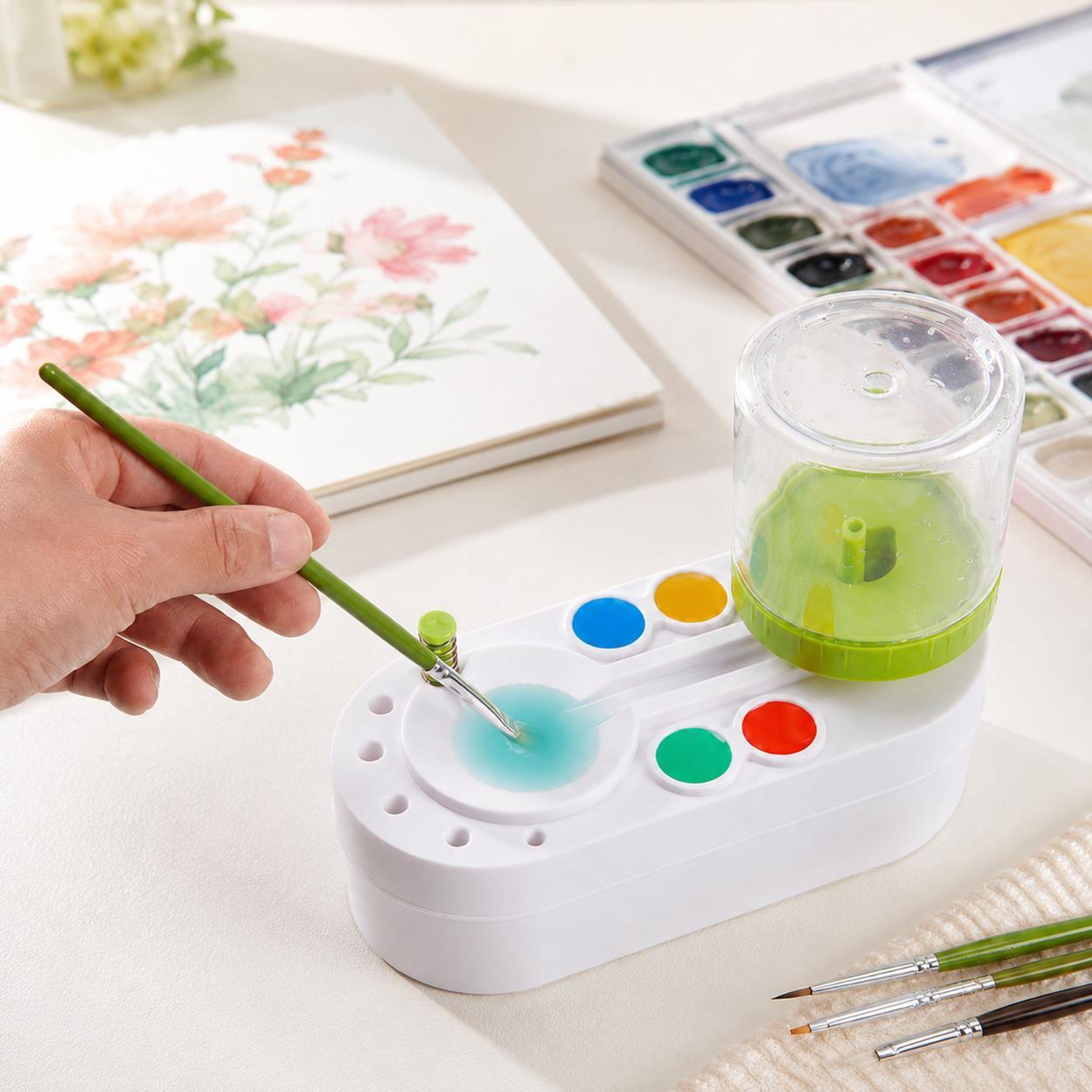 Portable Paint Brush Cleaner With Water Container Automatic Brush Washer For Artists And Hobby Pain 9