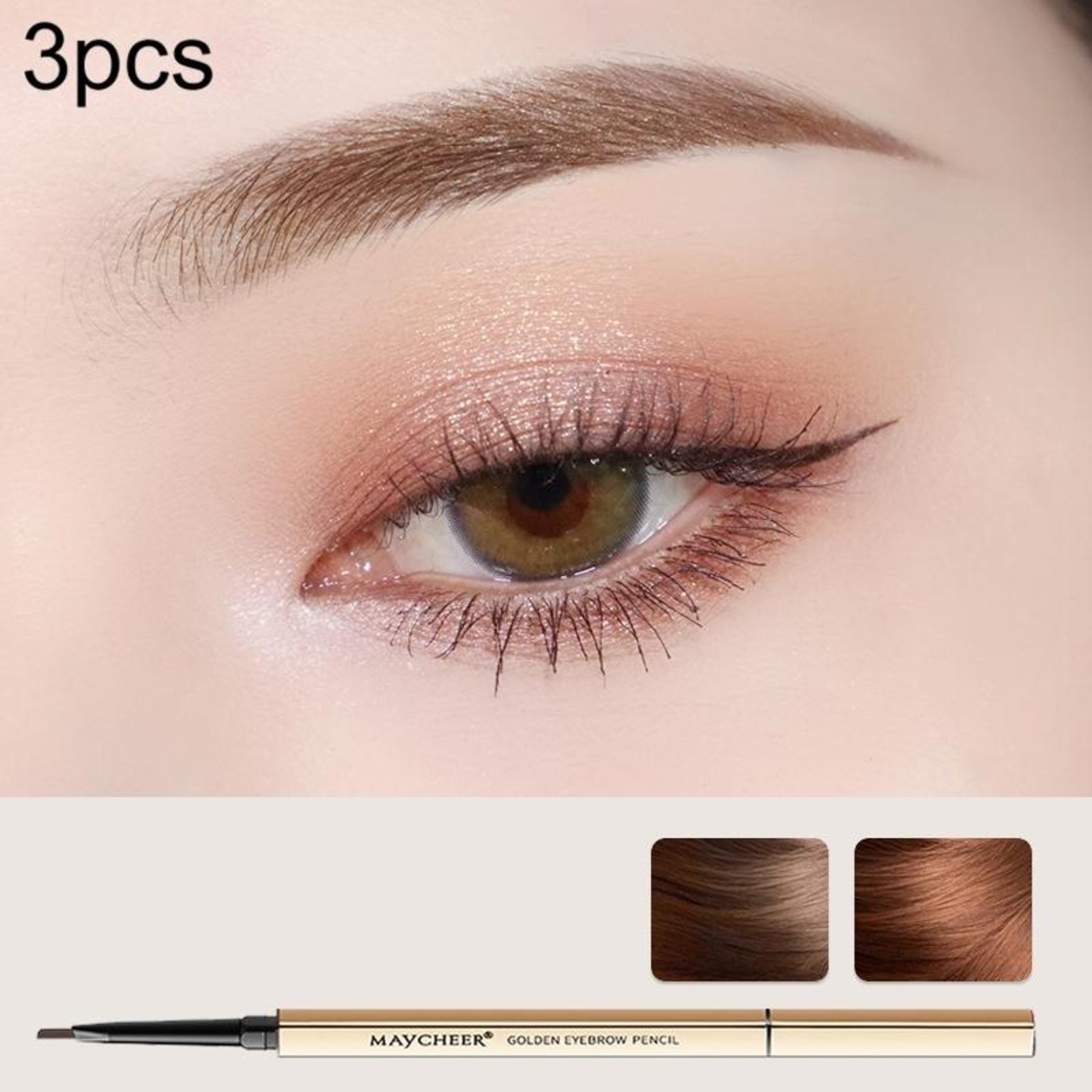 3PCS Small Gold Bar Waterproof Eyebrow Pencil Fine Tip Micro Brow Pencil With Built In Brush 8