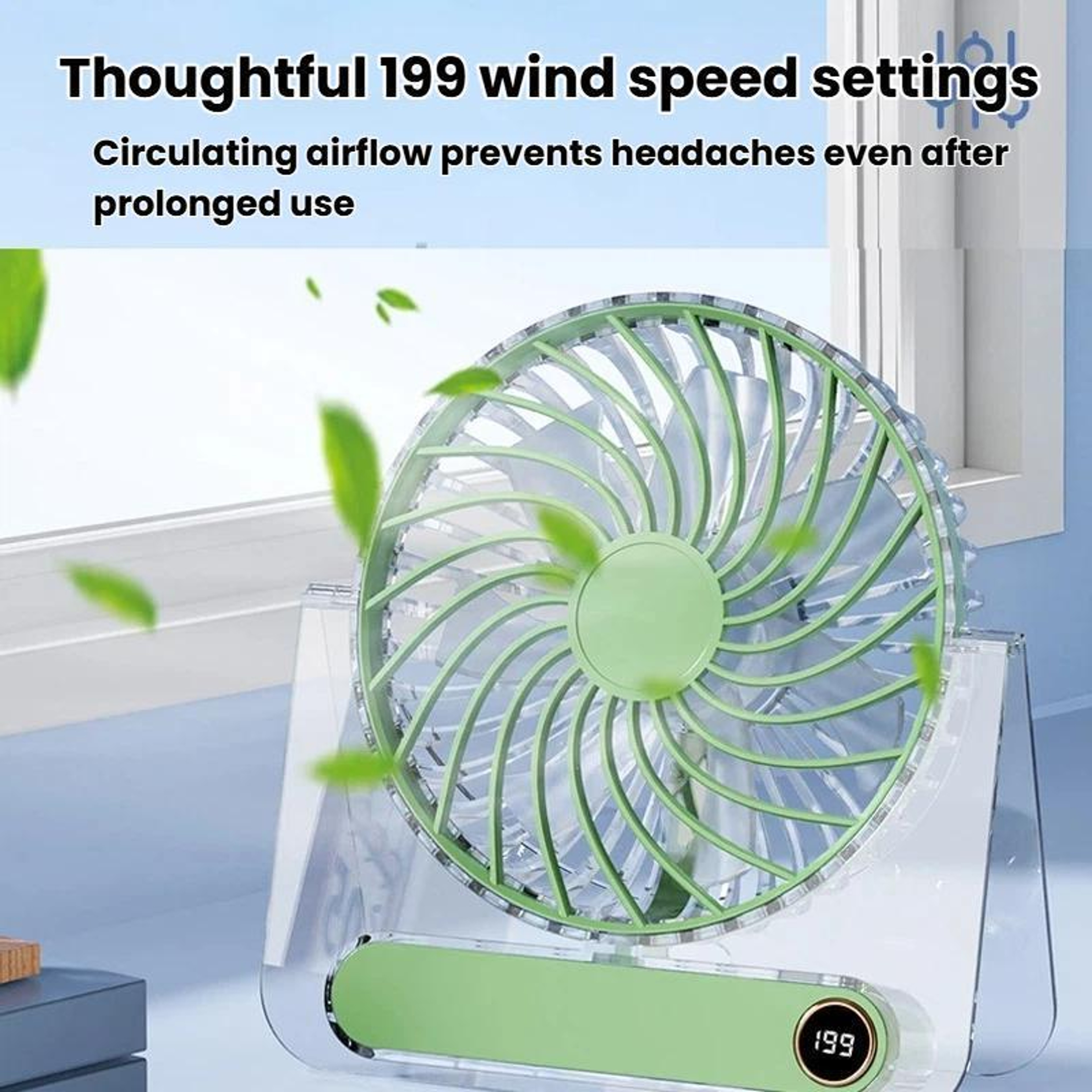 Ultra Thin Desk Fan With Digital Display Quiet Rechargeable Fan For Office Home 8