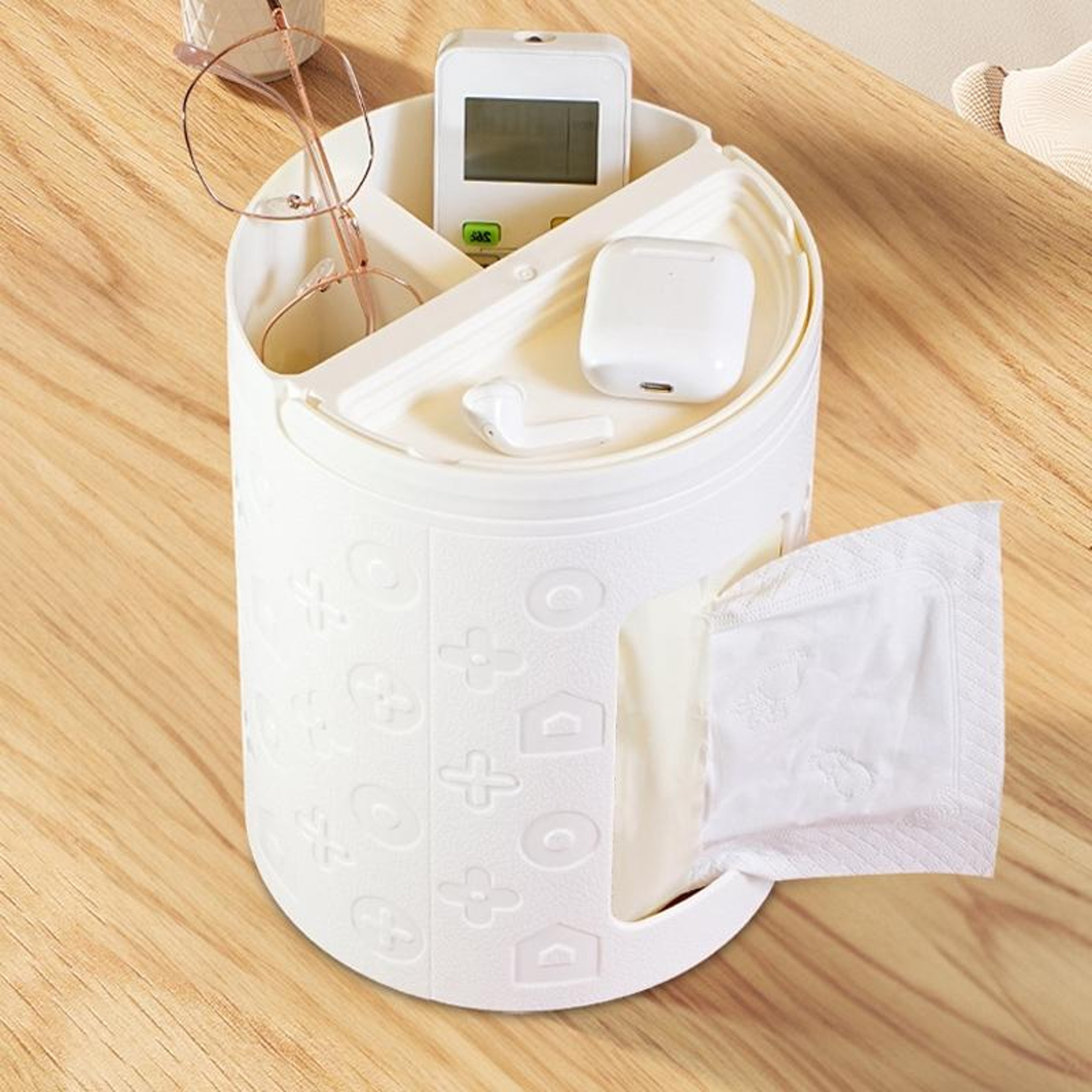 Multifunctional Desktop Tissue Box Organizer With Remote Control Holder Phone Stand And Storage Com 7