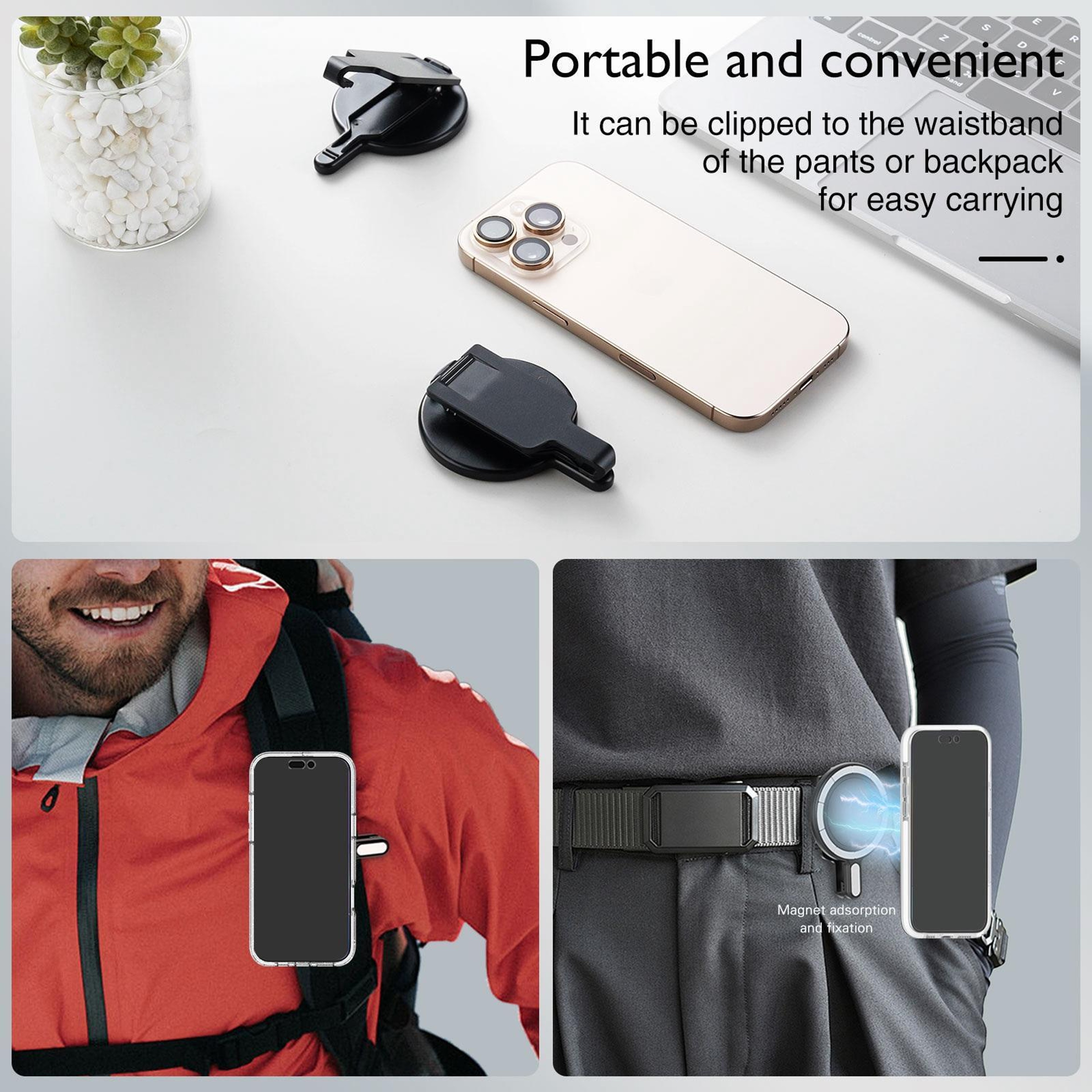 MagSafe Phone Holder Magnetic Belt Clip Hands Free Phone Mount With Mirror Stand 5