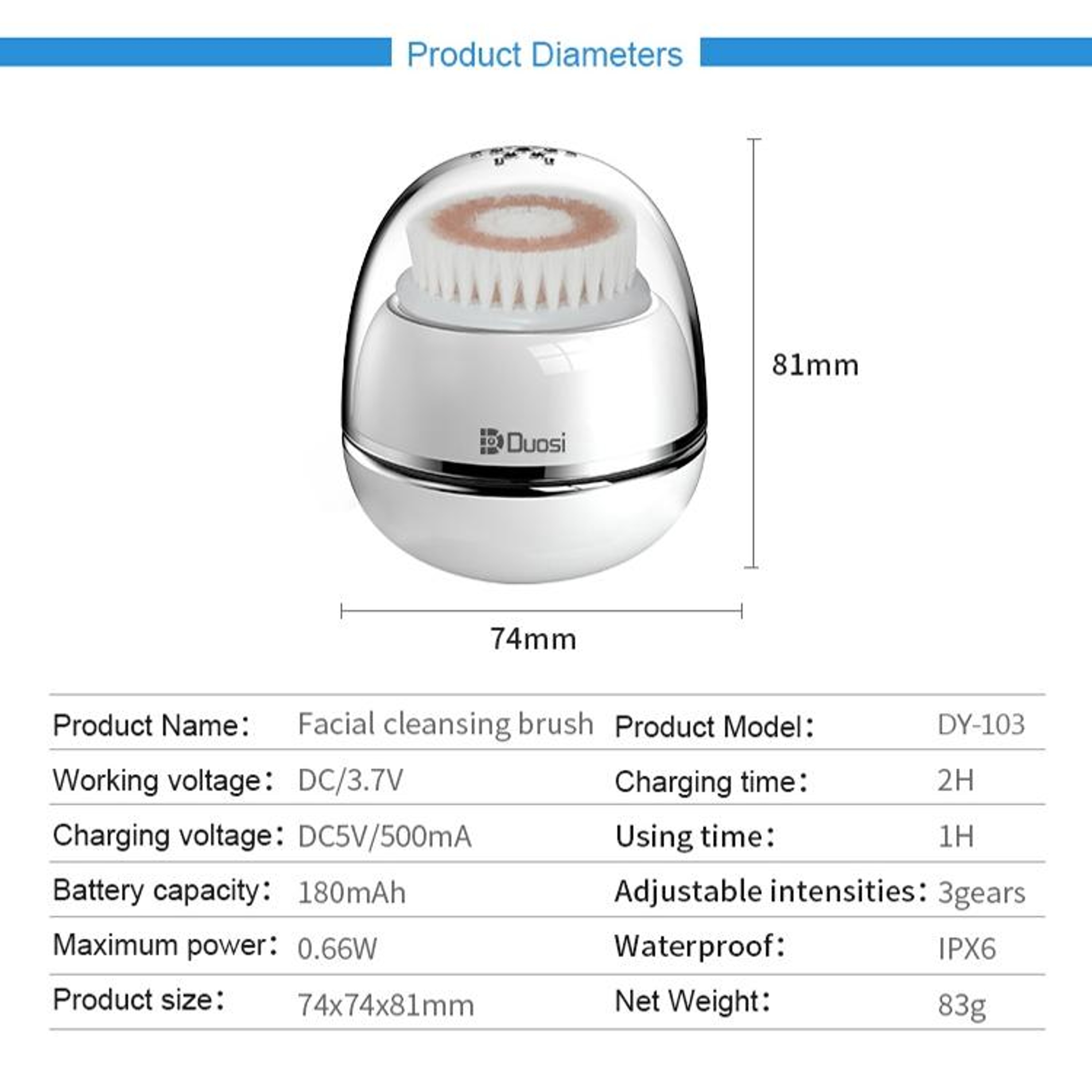 Electric Facial Cleansing Brush USB Rechargeable Sonic Facial Cleanser with Deep Pore Care – view 7