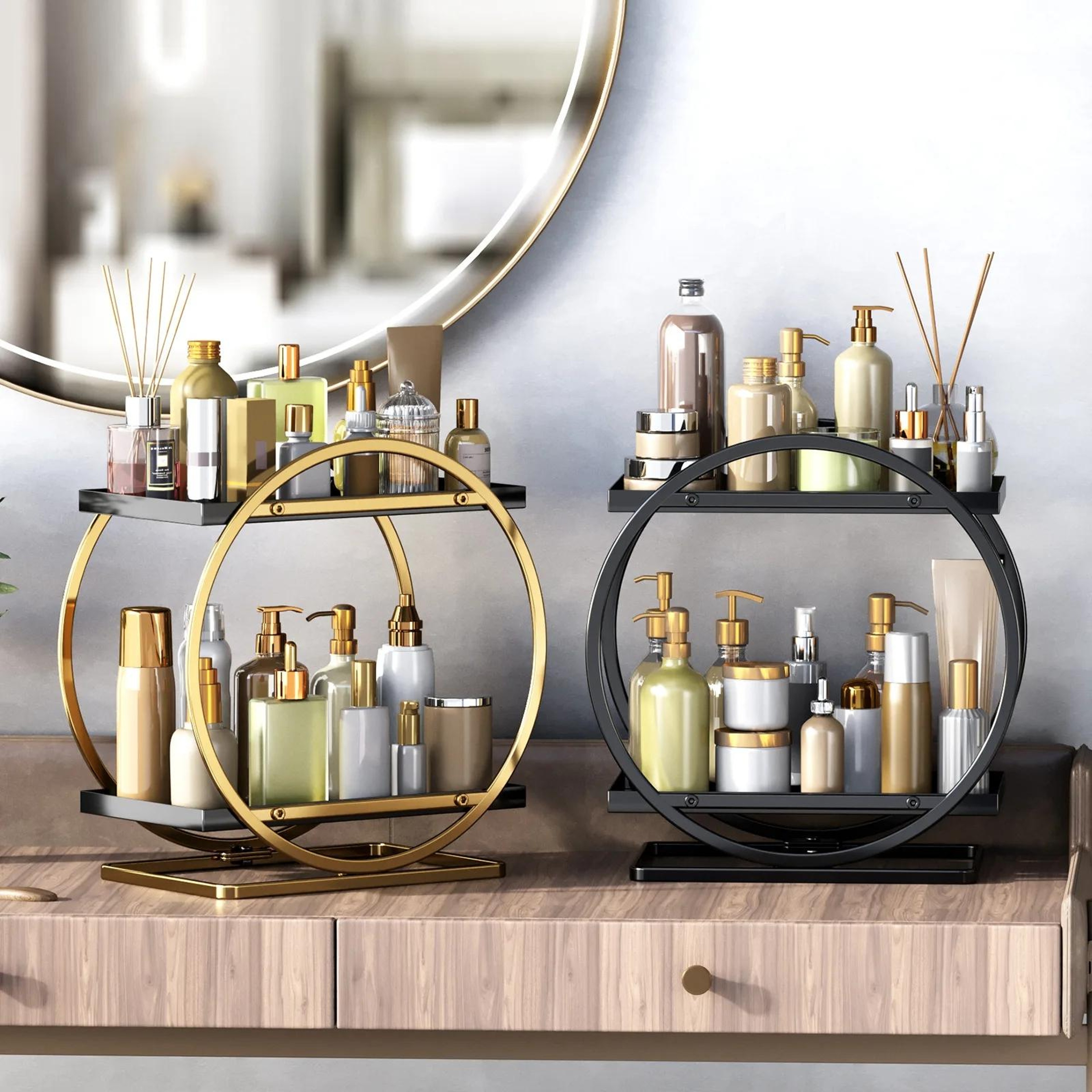 2 Tier Makeup Organizer Cosmetic Display Tray Iron Vanity Organizer For Bathroom And Dresser 0
