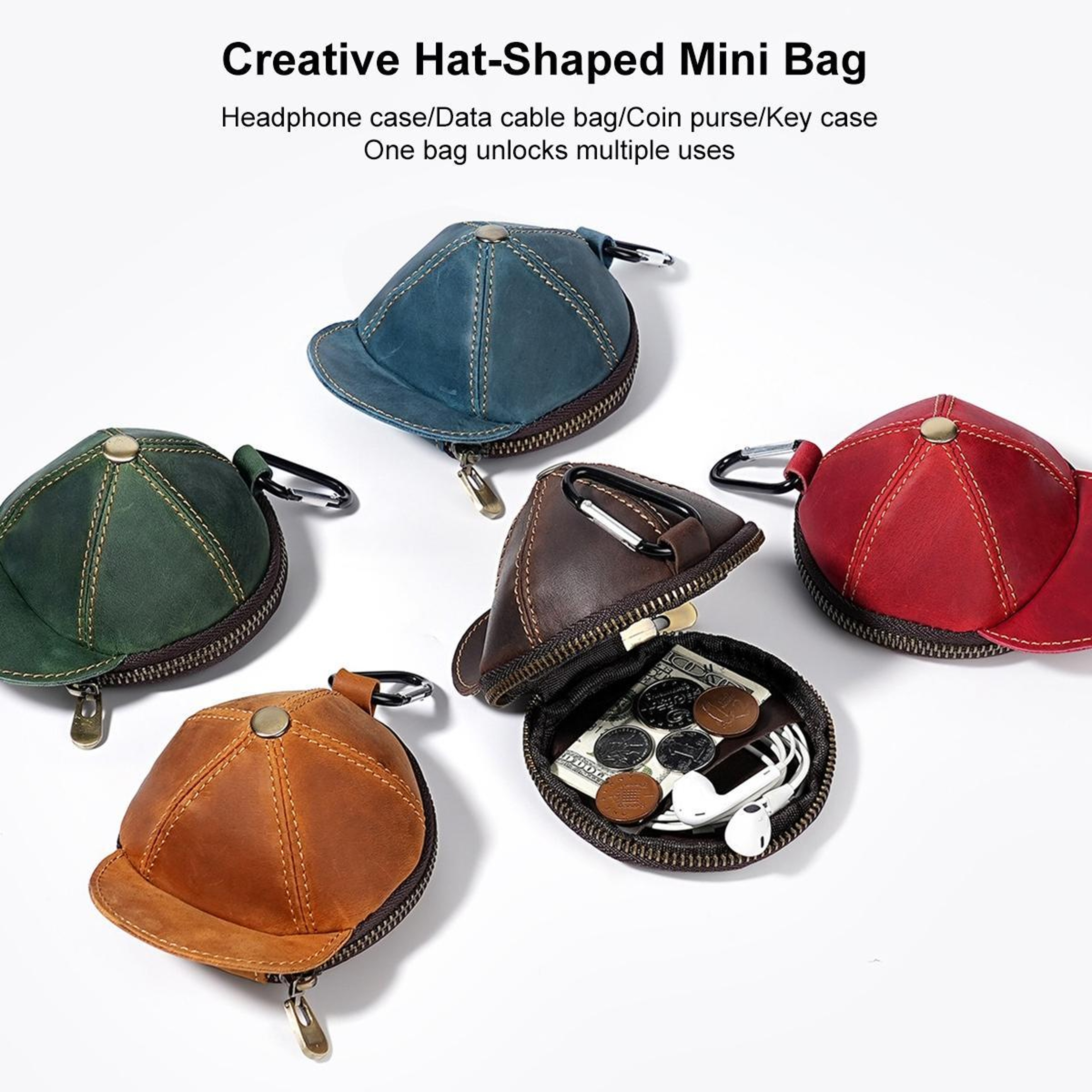 Vintage Genuine Leather Coin Purse Mini Waist Pouch with Zipper Compact Small Wallet – view 6