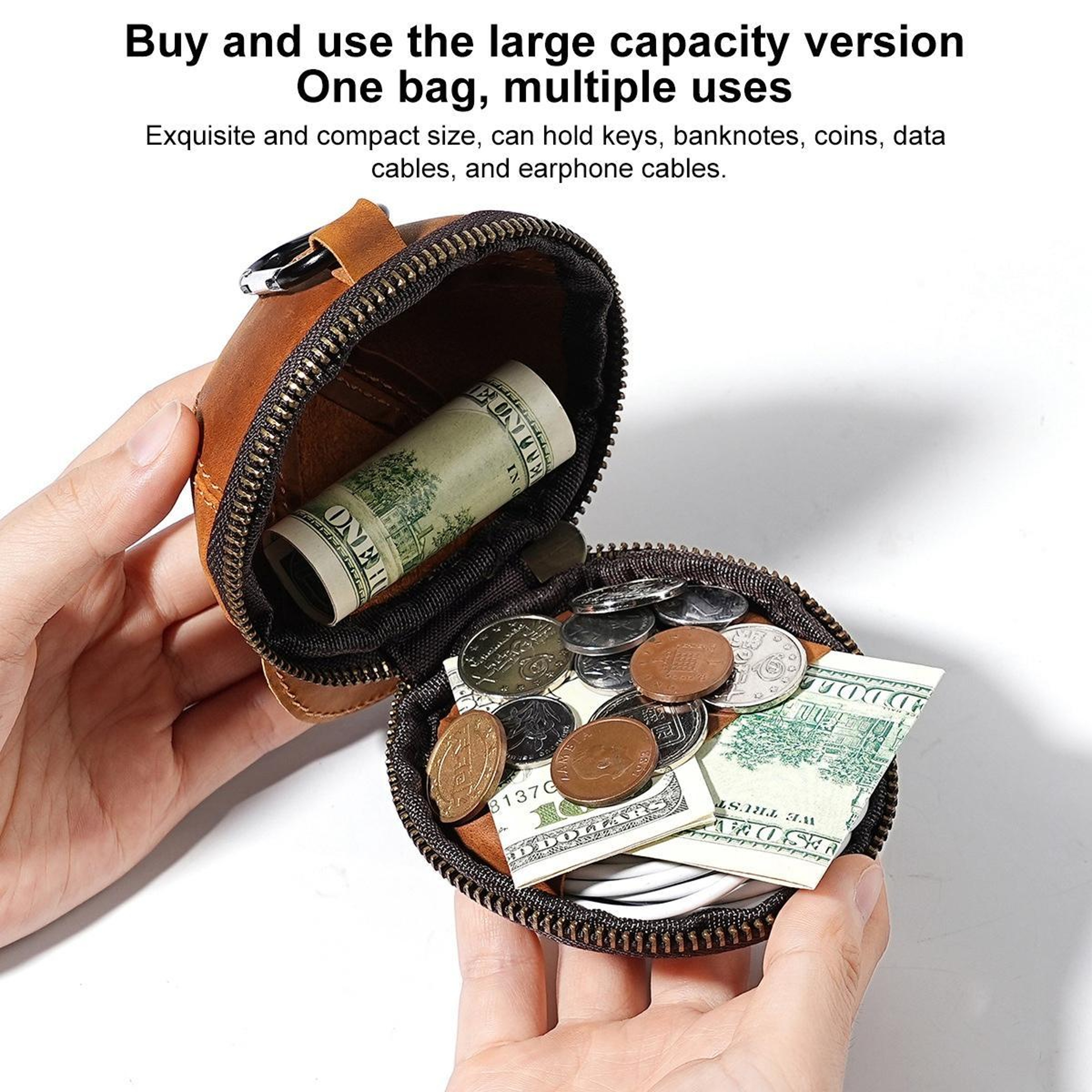 Vintage Genuine Leather Coin Purse Mini Waist Pouch with Zipper Compact Small Wallet – view 10
