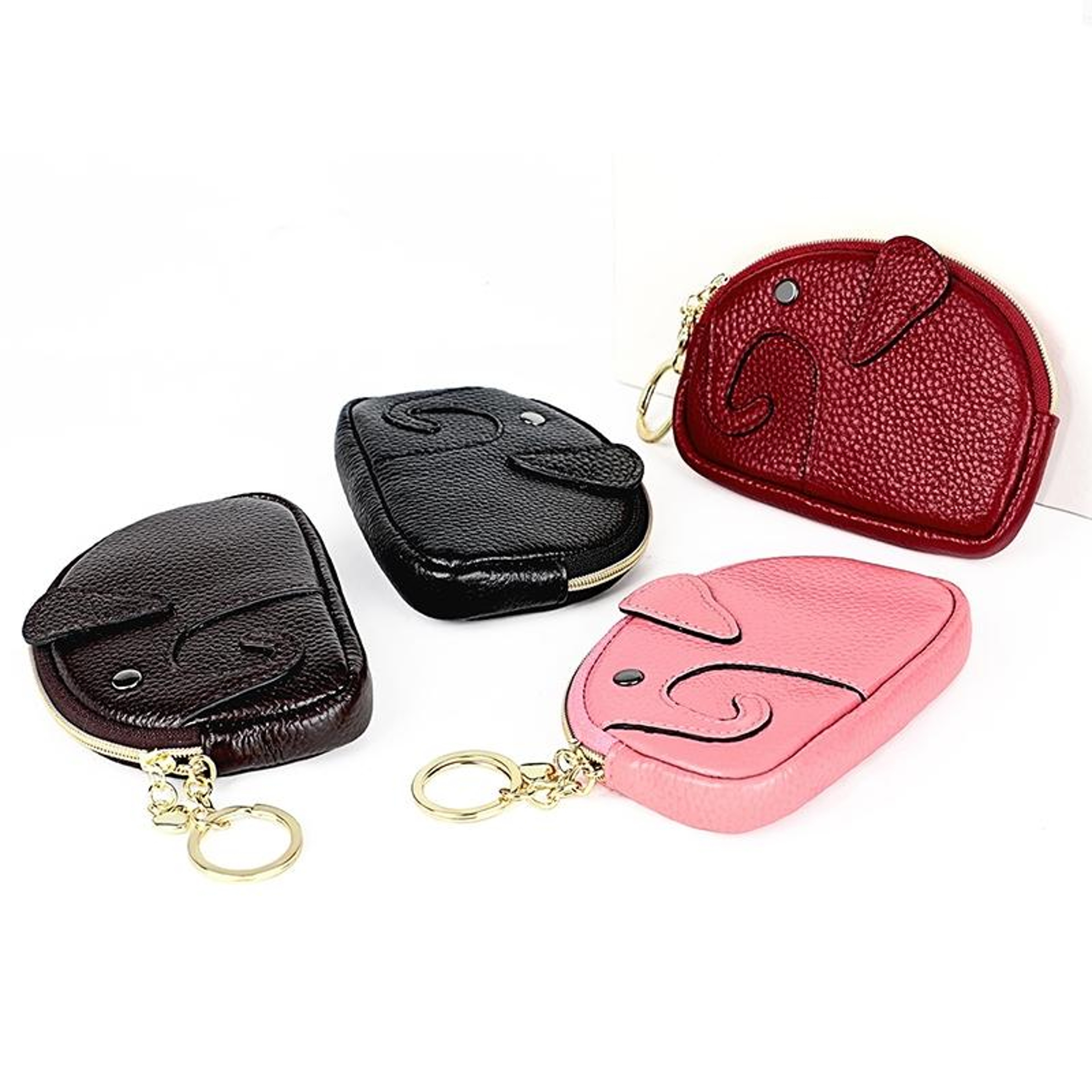 Genuine Leather Elephant Coin Purse For Women Soft Cowhide Zipper Mini Wallet 1