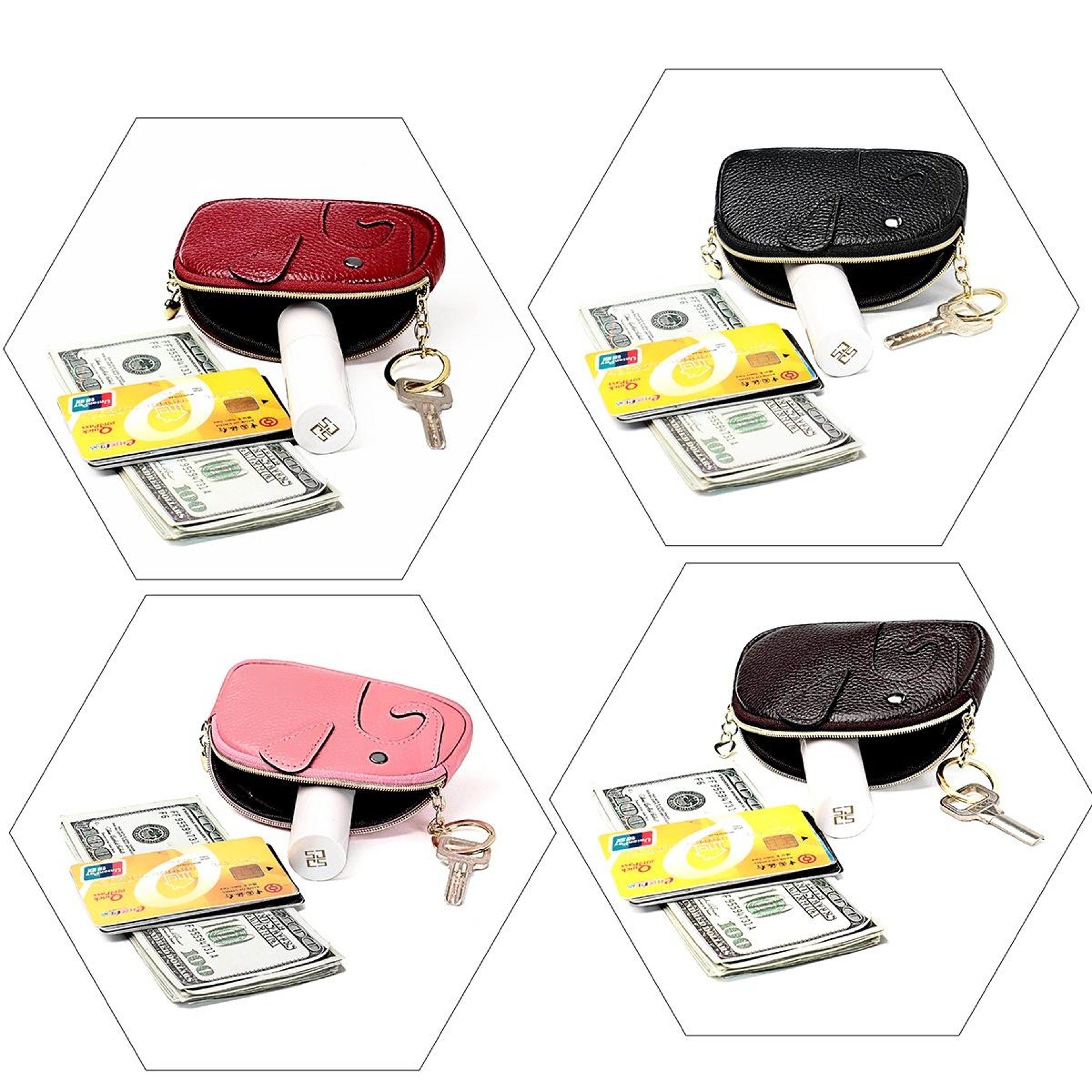 Genuine Leather Elephant Coin Purse For Women Soft Cowhide Zipper Mini Wallet 6