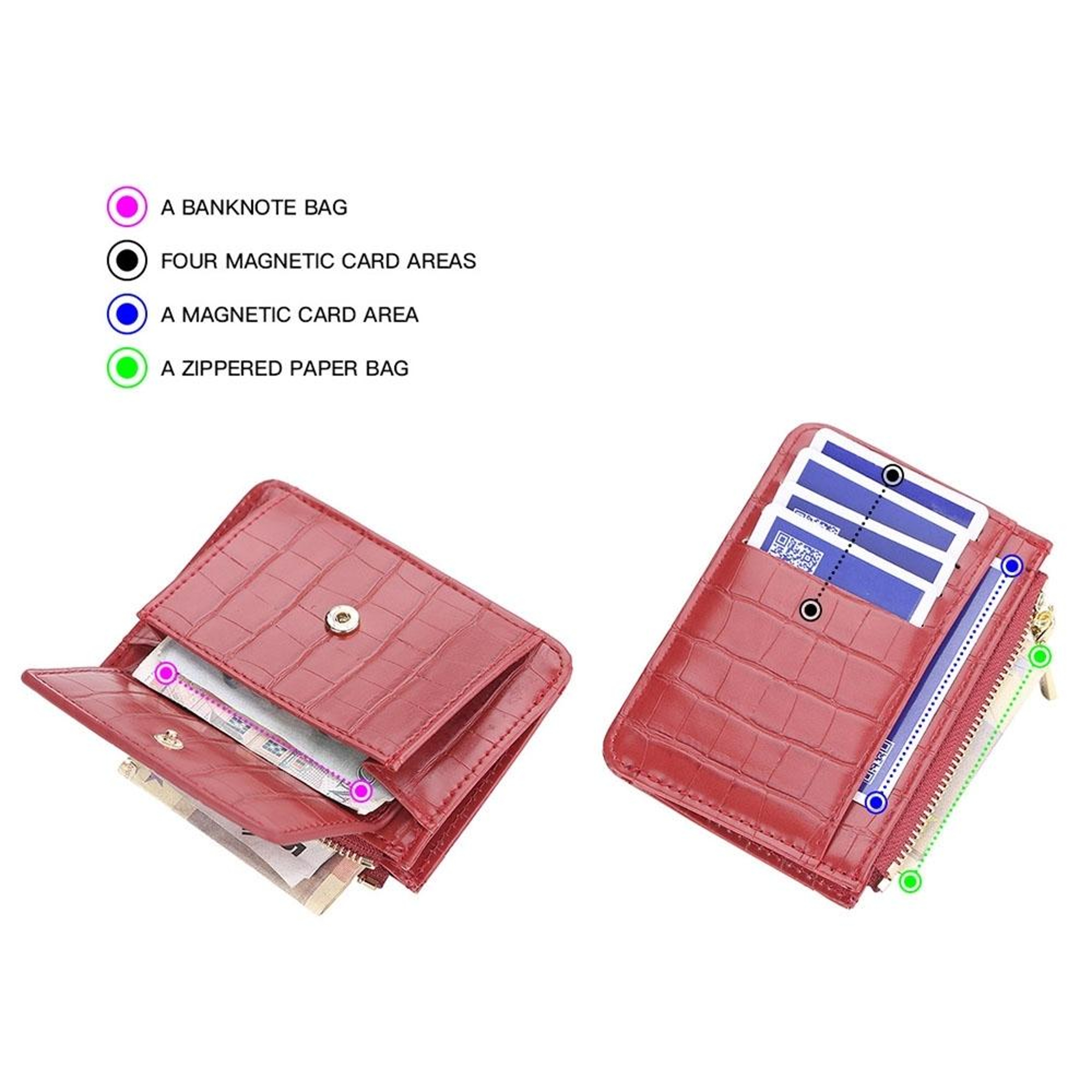 Crocodile Pattern Card Holder Wallet With Zipper Coin Purse Compact PU Leather Wallet 2