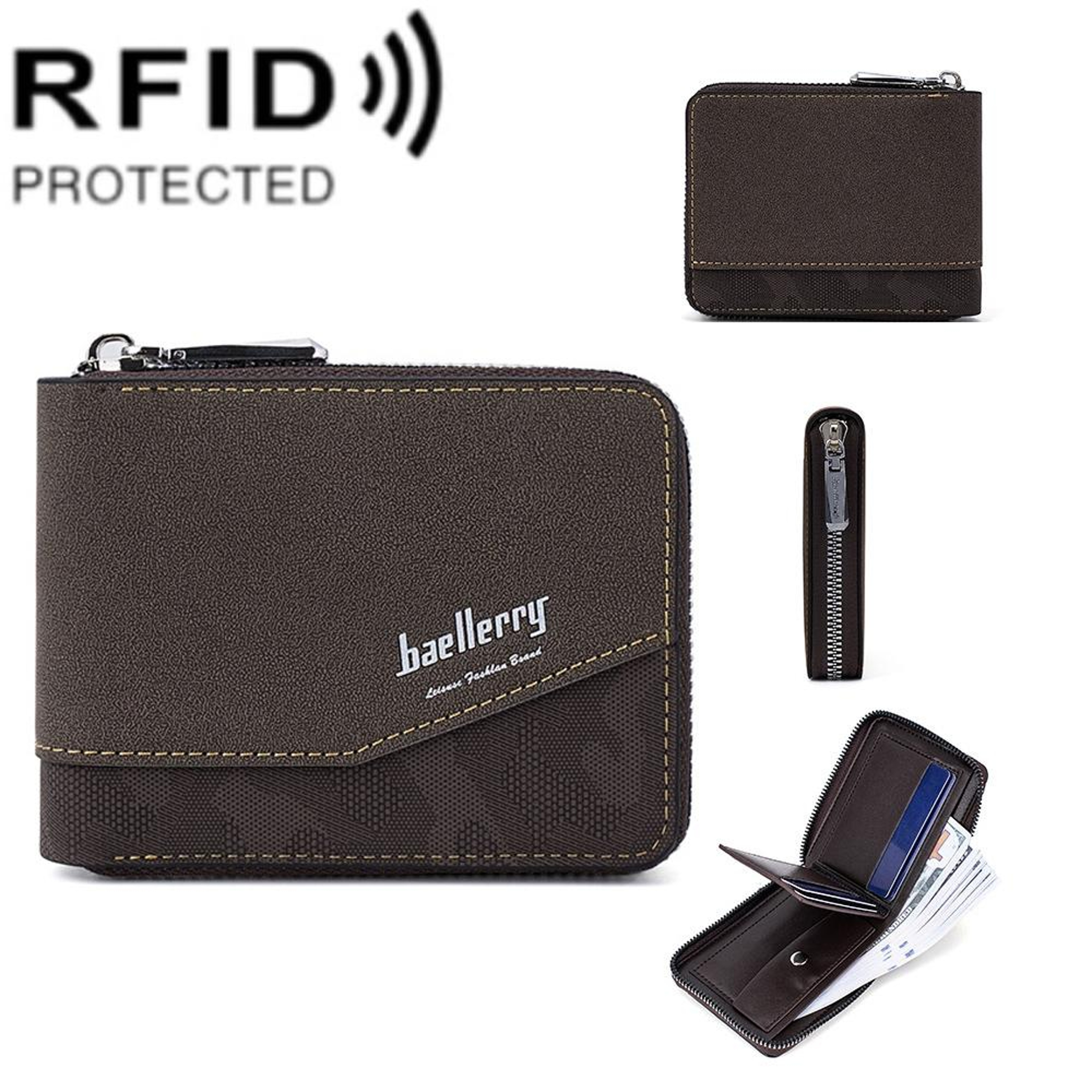 RFID Blocking Wallet Retro Short Zipper Wallet With Multiple Card Slots And Coin Purse 6