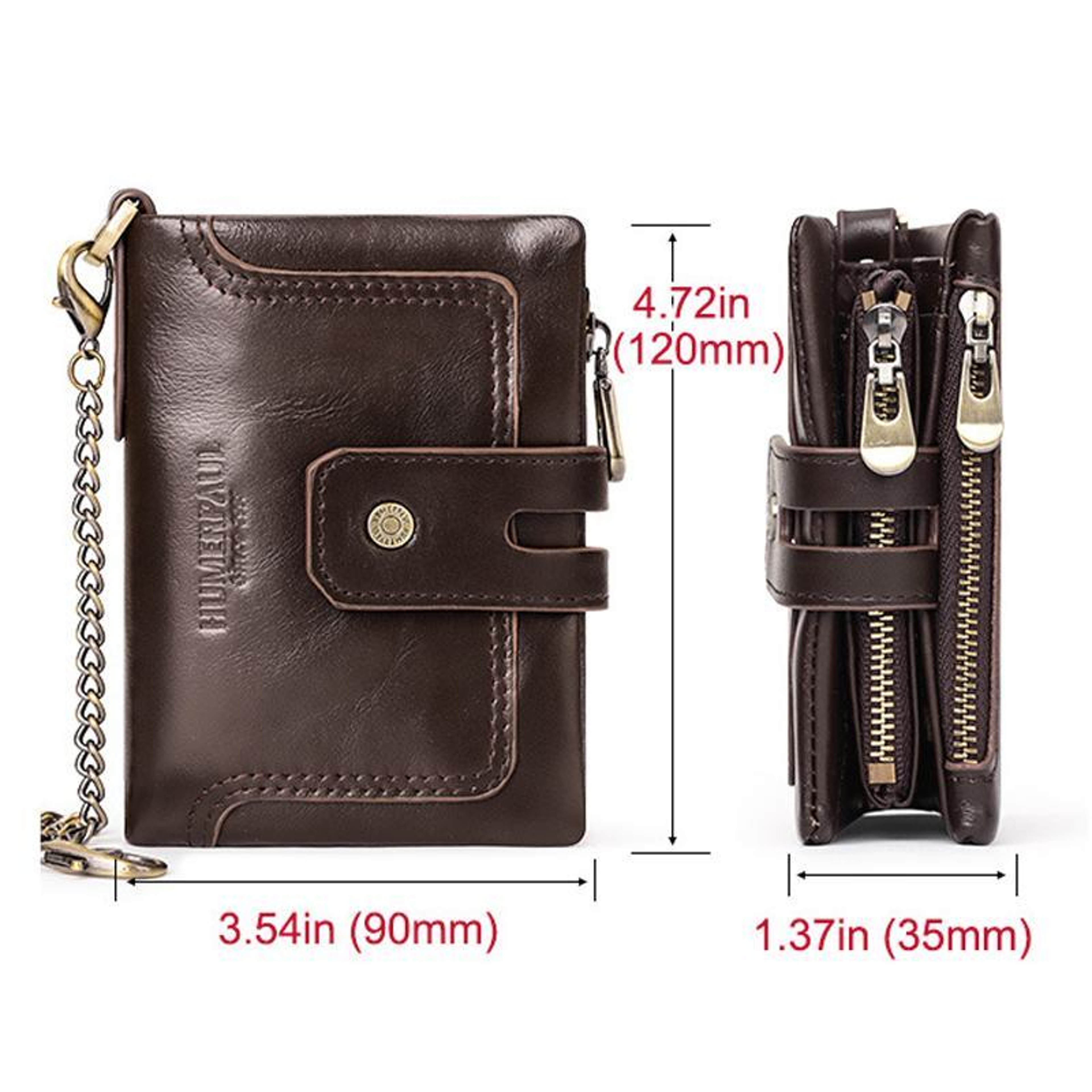 RFID Trifold Leather Wallet With Double Zipper Coin Purse Large Capacity Card Holder 1