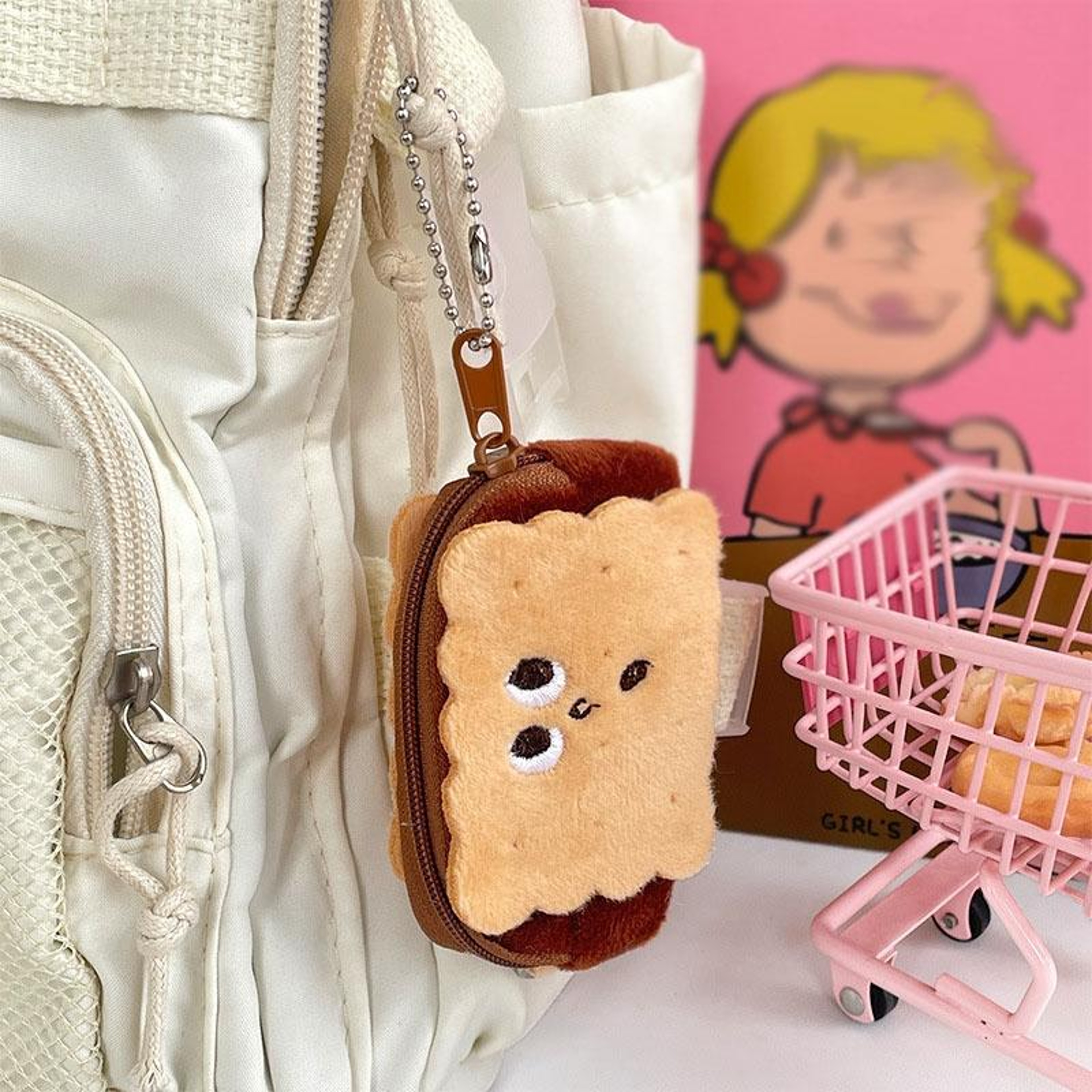 Cute Cookie Plush Coin Purse Mini Storage Pouch Cartoon Coin Wallet for Coins Lipstick and Cables – view 2