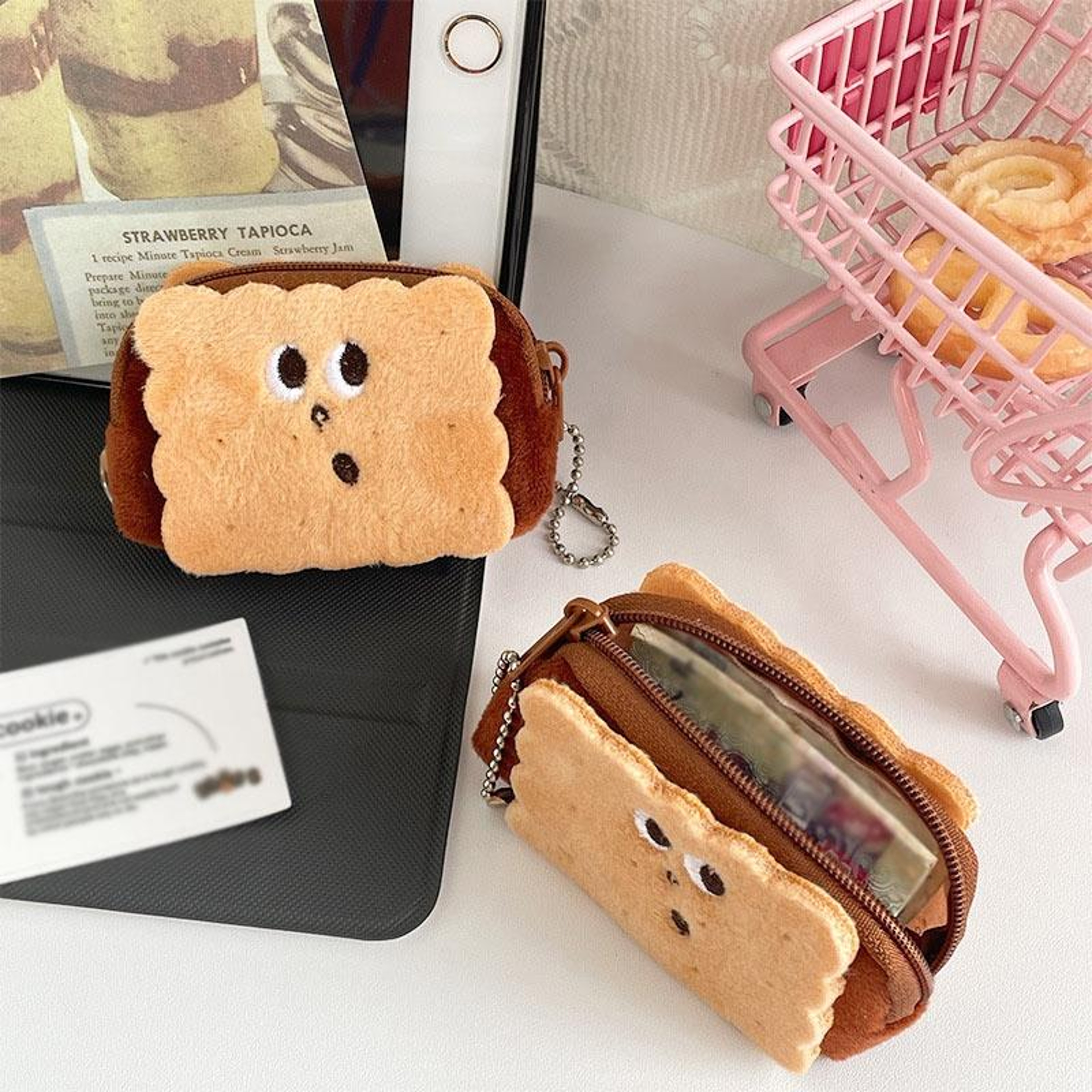 Cute Cookie Plush Coin Purse Mini Storage Pouch Cartoon Coin Wallet for Coins Lipstick and Cables – view 3
