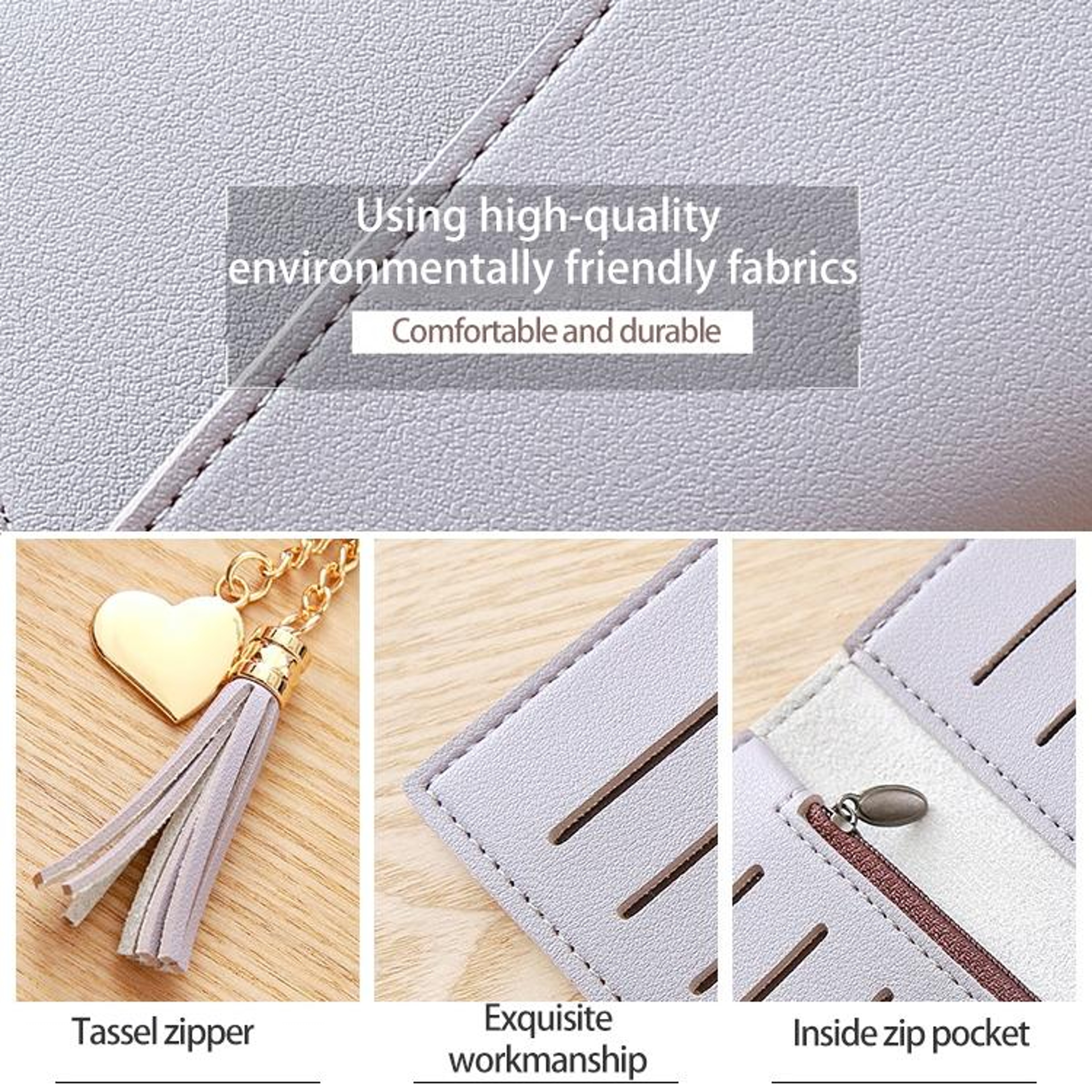 Womens Long PU Leather Wallet Card Holder Clutch Purse With Tassel Coin Pocket 2