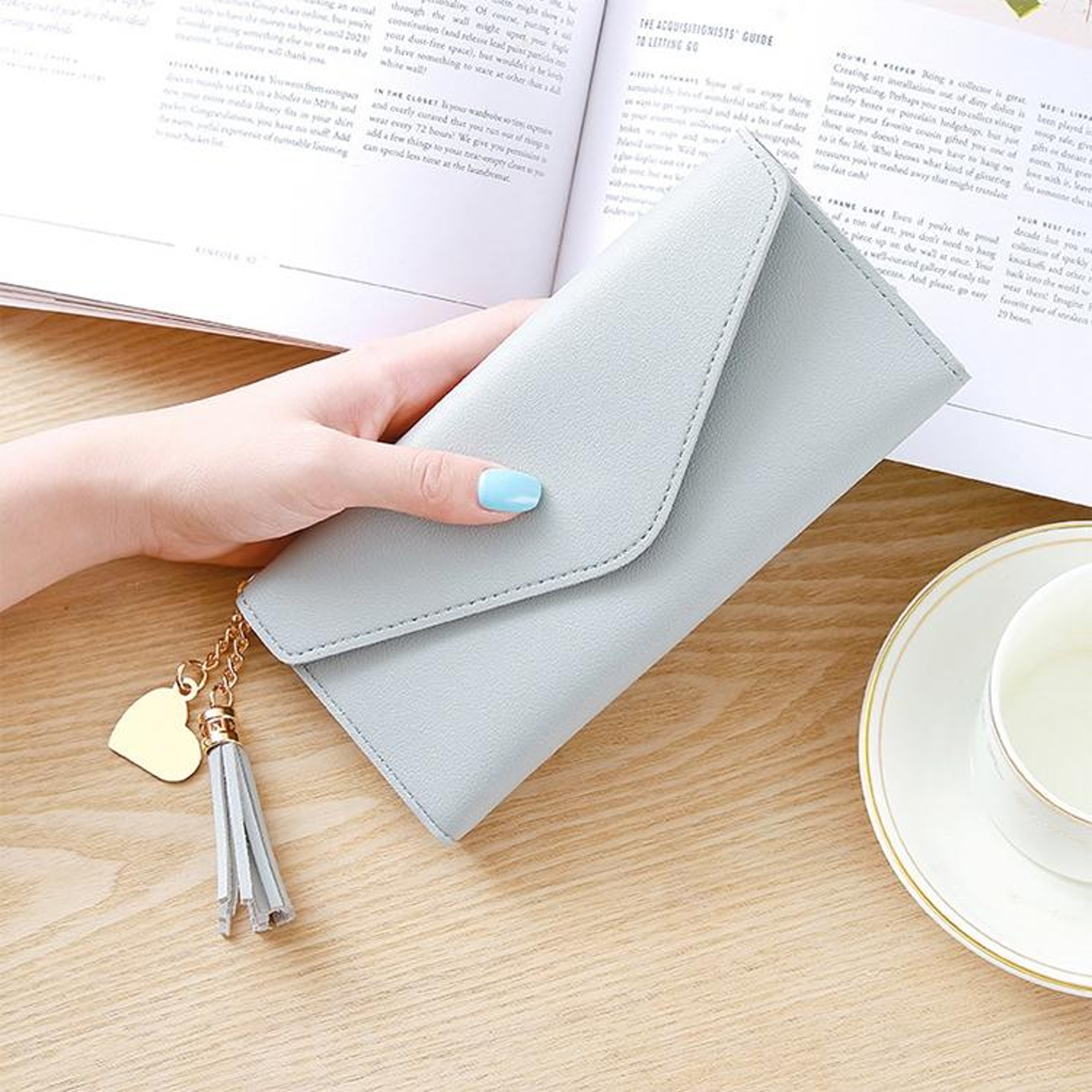 Womens Long PU Leather Wallet Card Holder Clutch Purse With Tassel Coin Pocket 5