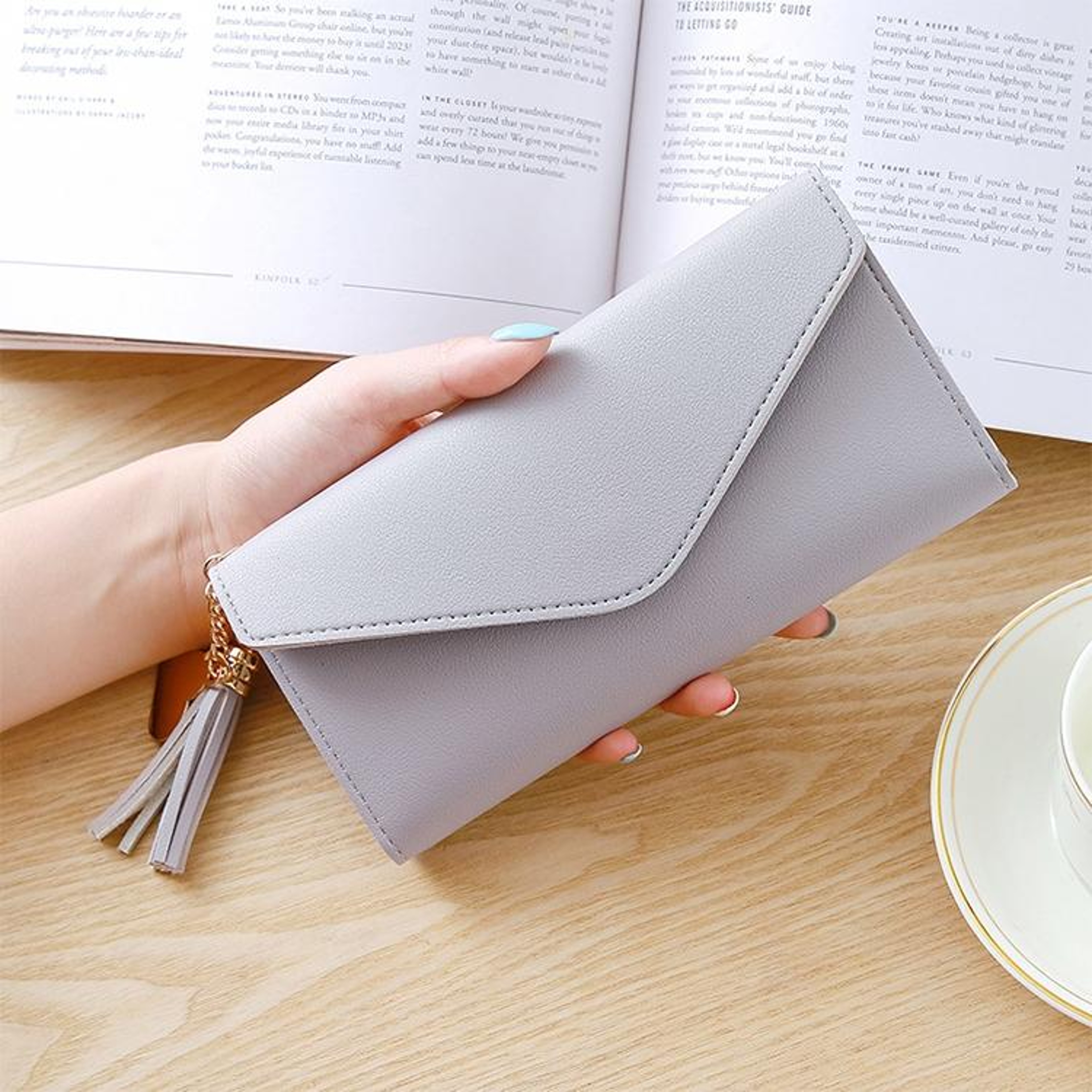 Womens Long PU Leather Wallet Card Holder Clutch Purse With Tassel Coin Pocket 8