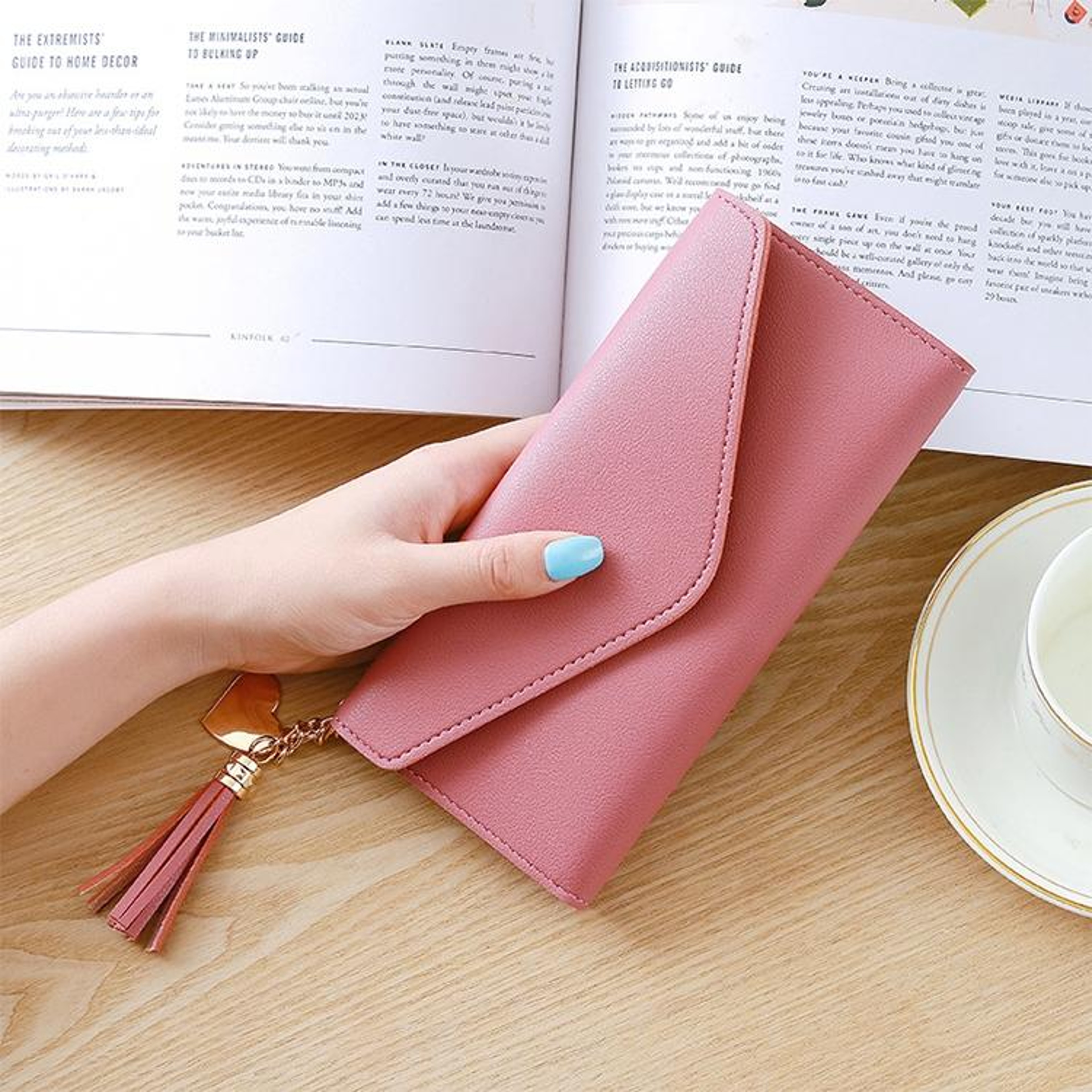 Womens Long PU Leather Wallet Card Holder Clutch Purse With Tassel Coin Pocket 9