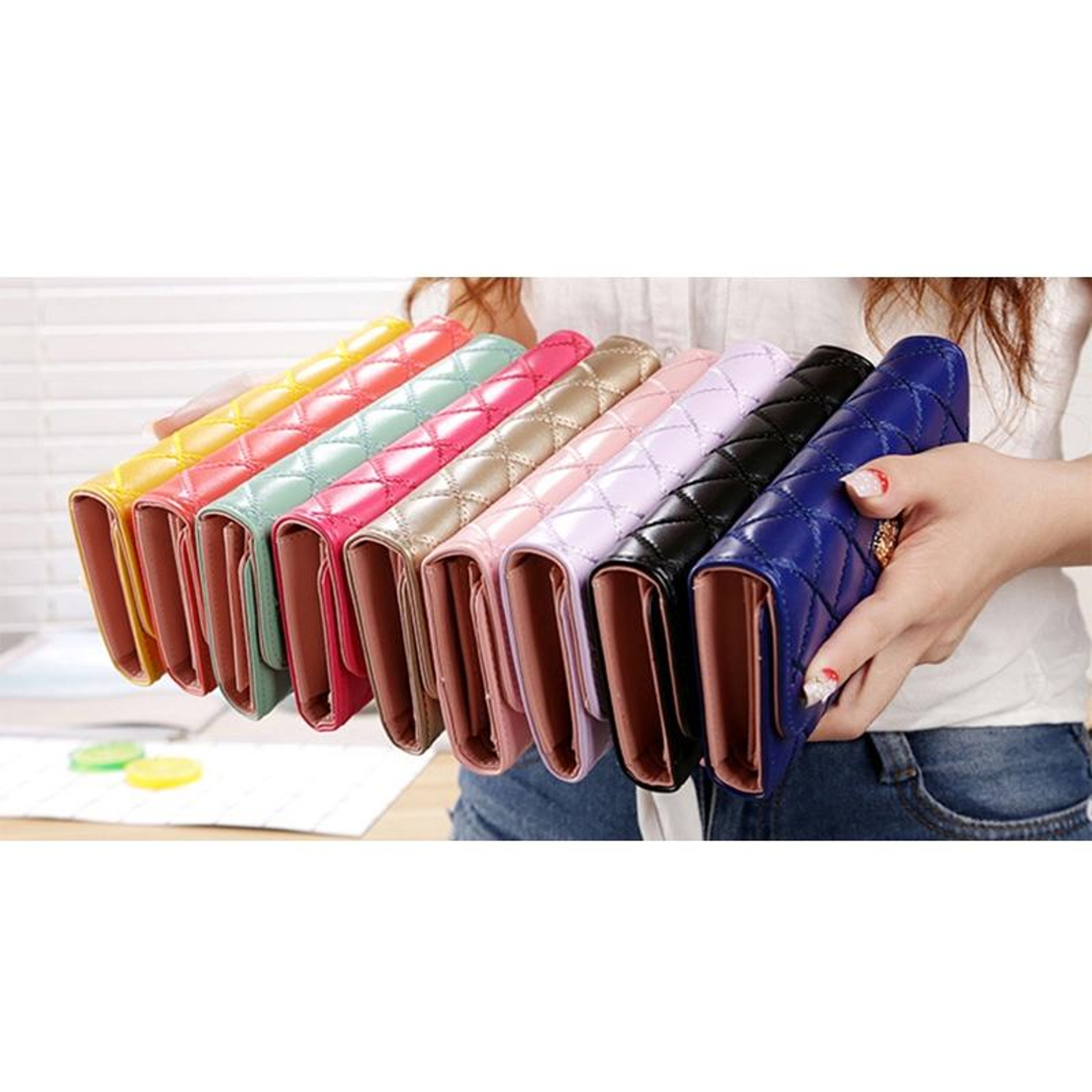 Fashion Womens Long Wallet PU Leather Trifold Wallet With Coin Purse Card Holder And Phone Pocket 2