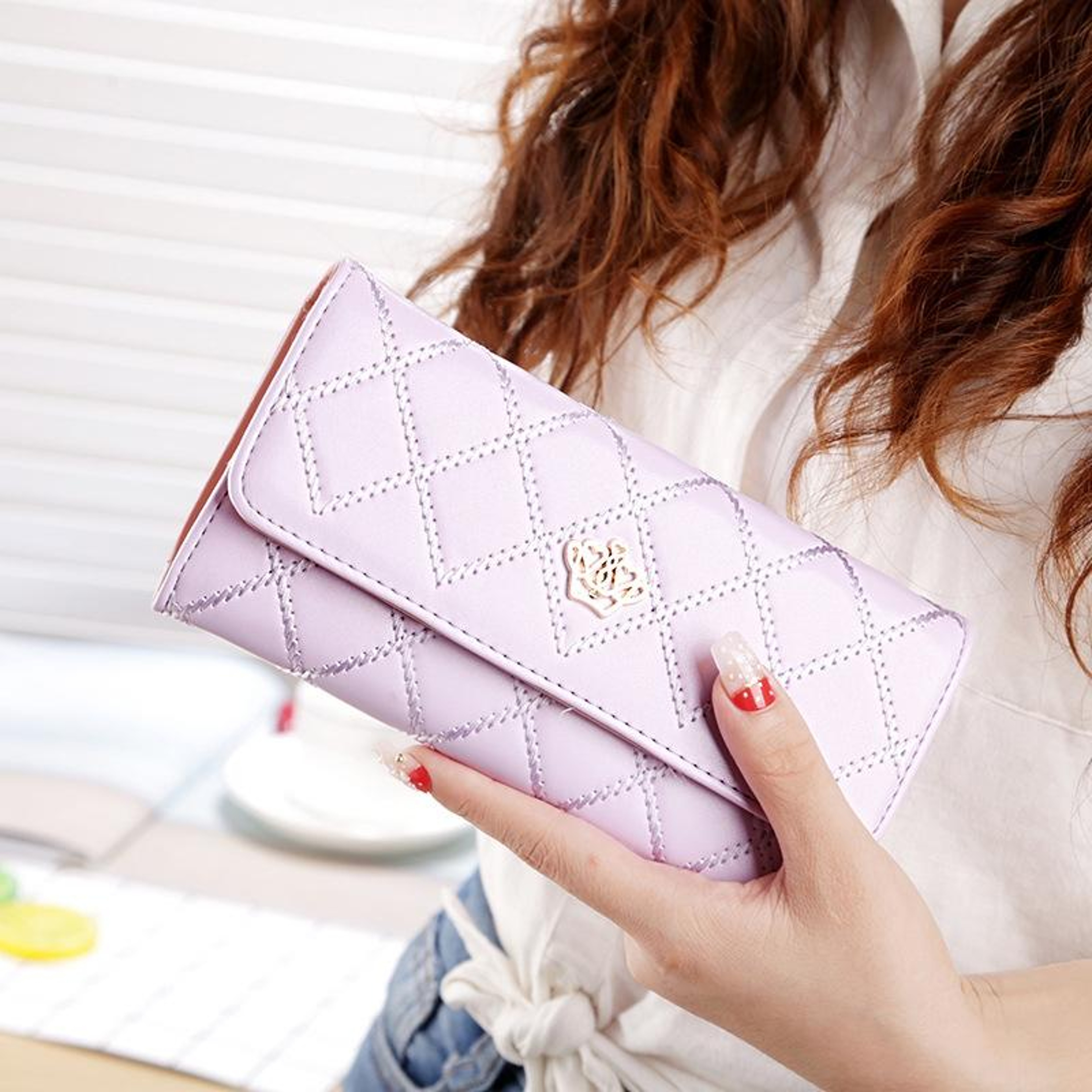 Fashion Womens Long Wallet PU Leather Trifold Wallet With Coin Purse Card Holder And Phone Pocket 9