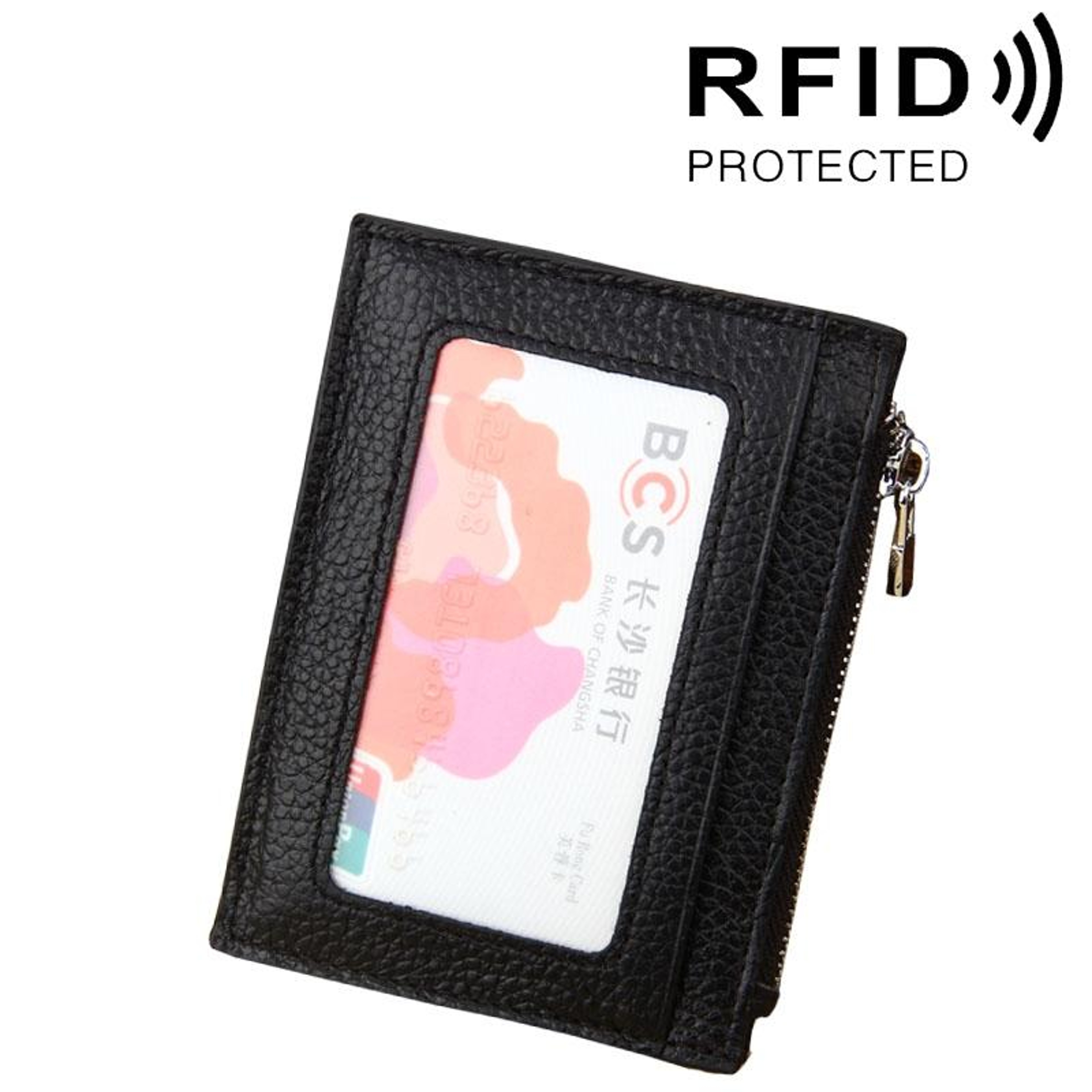 Genuine Cowhide Leather RFID Blocking Wallet Zipper Card Holder Coin Purse – view 1