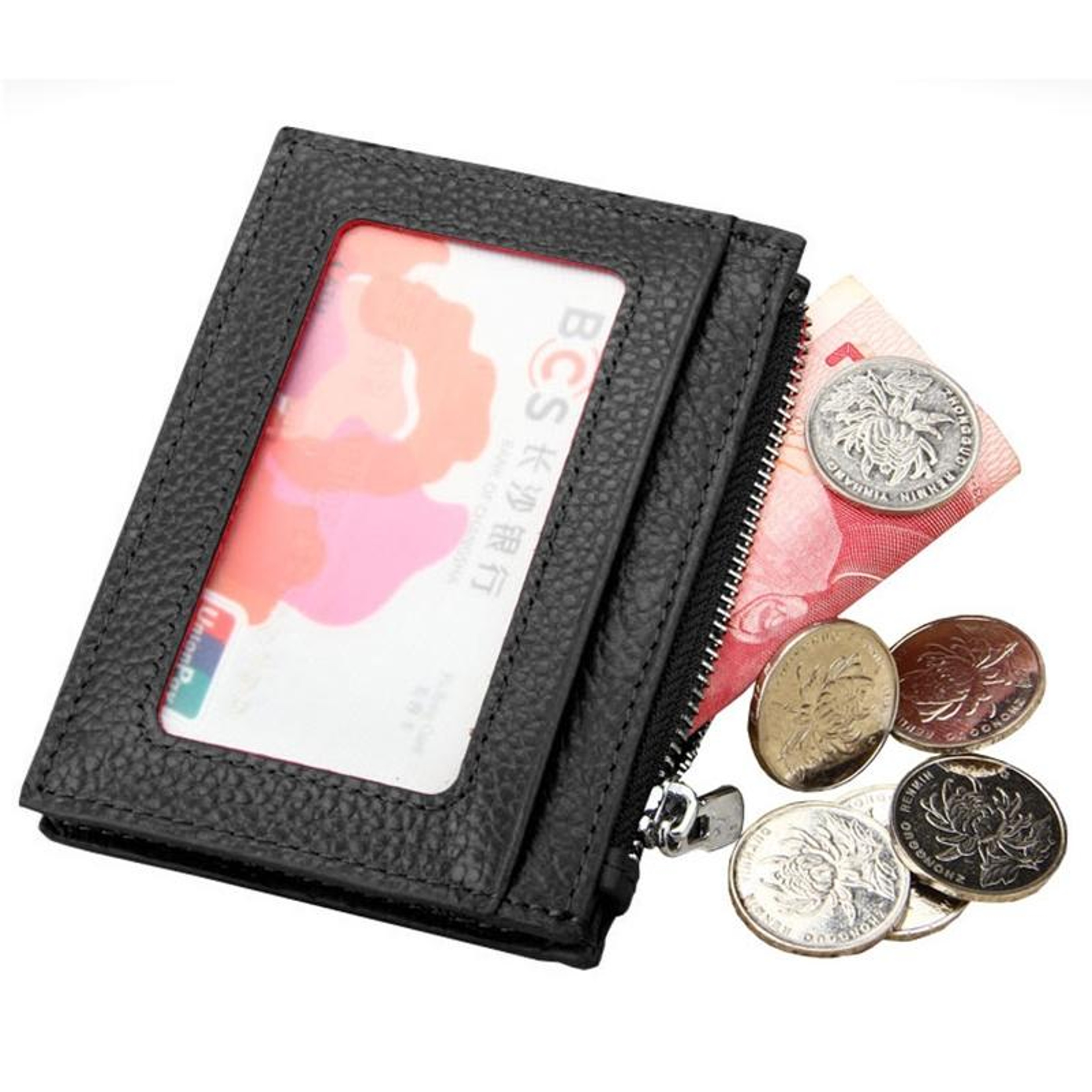 Genuine Cowhide Leather RFID Blocking Wallet Zipper Card Holder Coin Purse – view 5