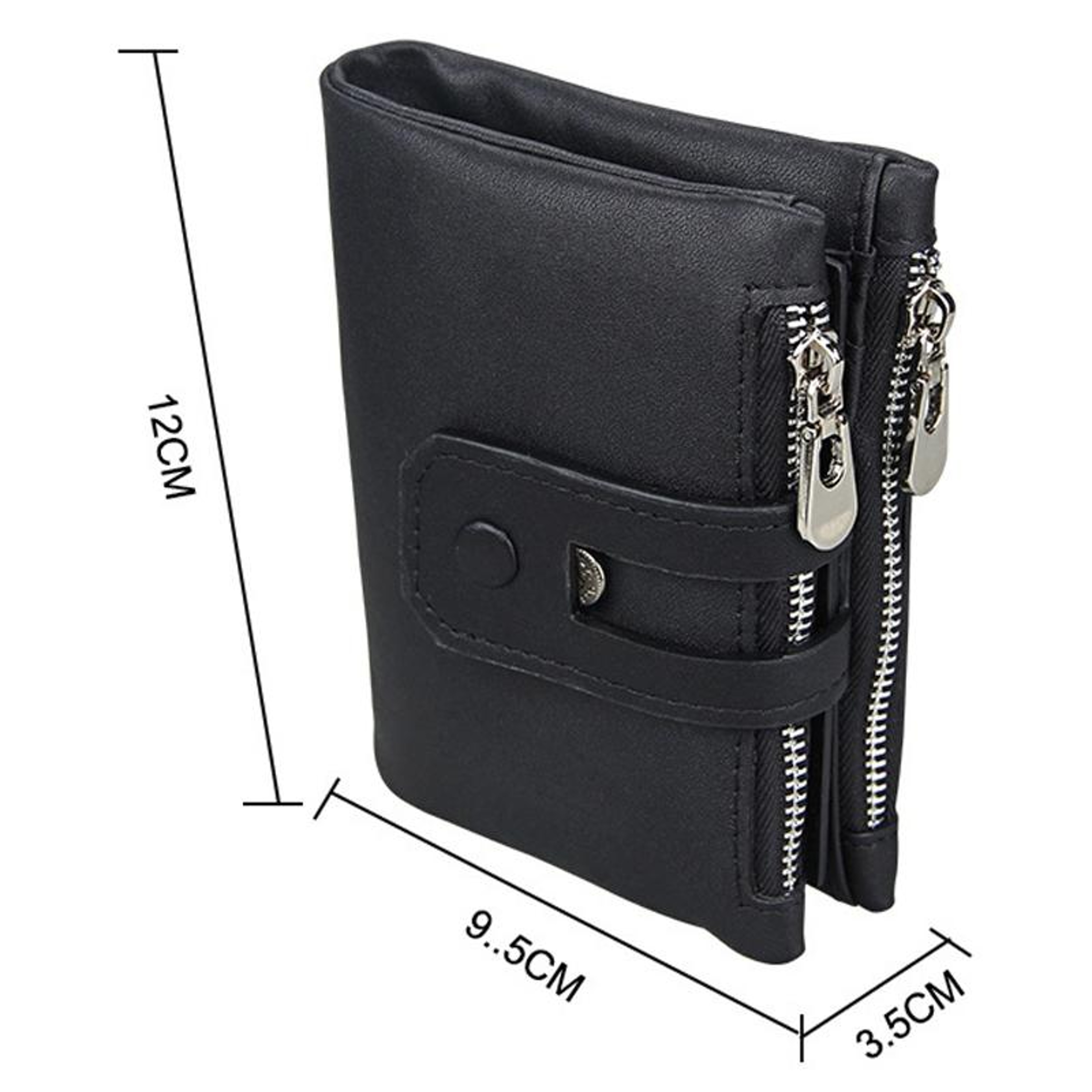 Crazy Horse Leather RFID Wallet For Men Tri Fold Card Holder With Zipper Coin Pocket 4