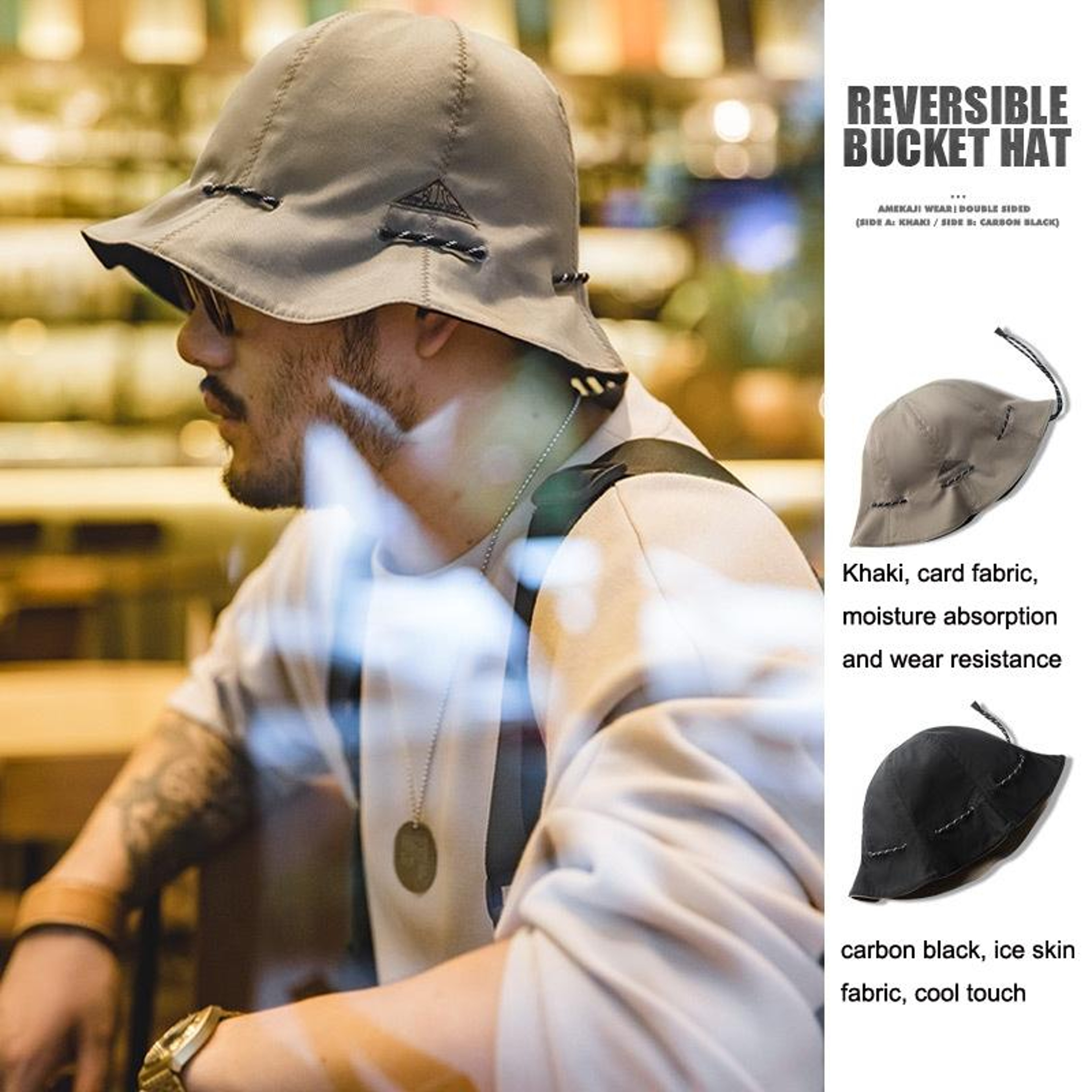 Convertible Bucket Hat and Crossbody Bag Reversible Fisherman Hat Portable Travel Sun Hat – view 8