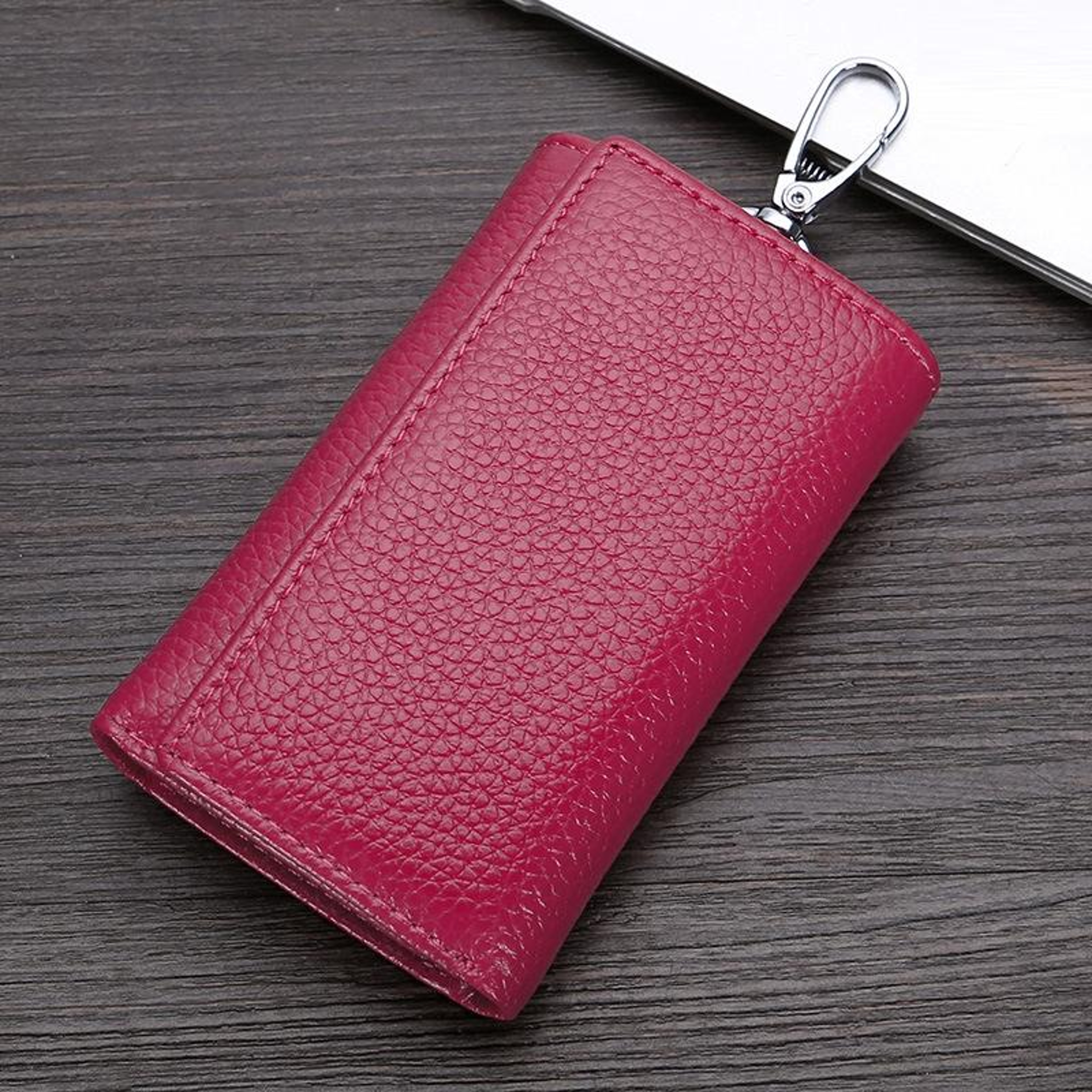Genuine Leather Key Wallet Tri Fold Key Coin Purse With Card Holder And Keychain 5