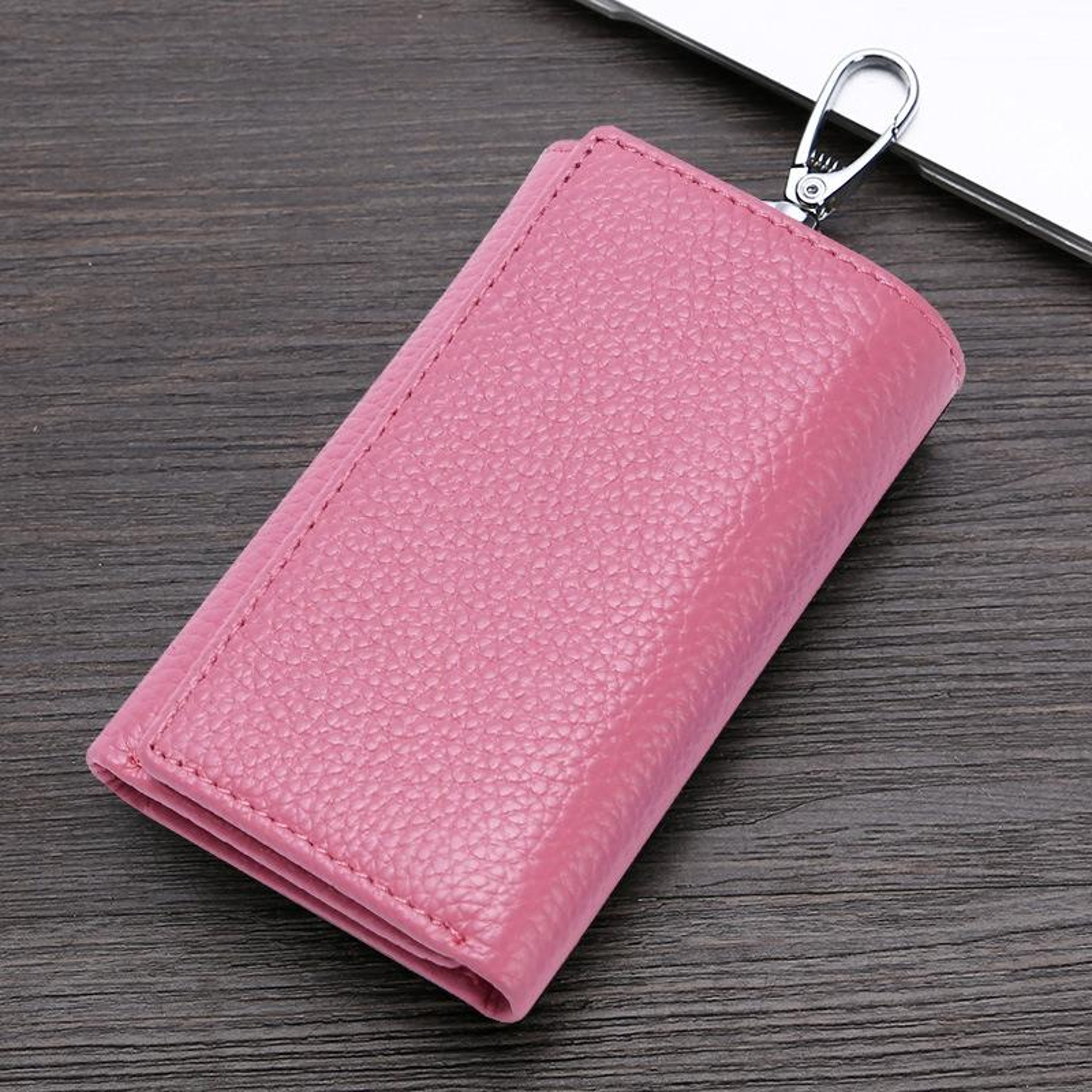 Genuine Leather Key Wallet Tri Fold Key Coin Purse With Card Holder And Keychain 6