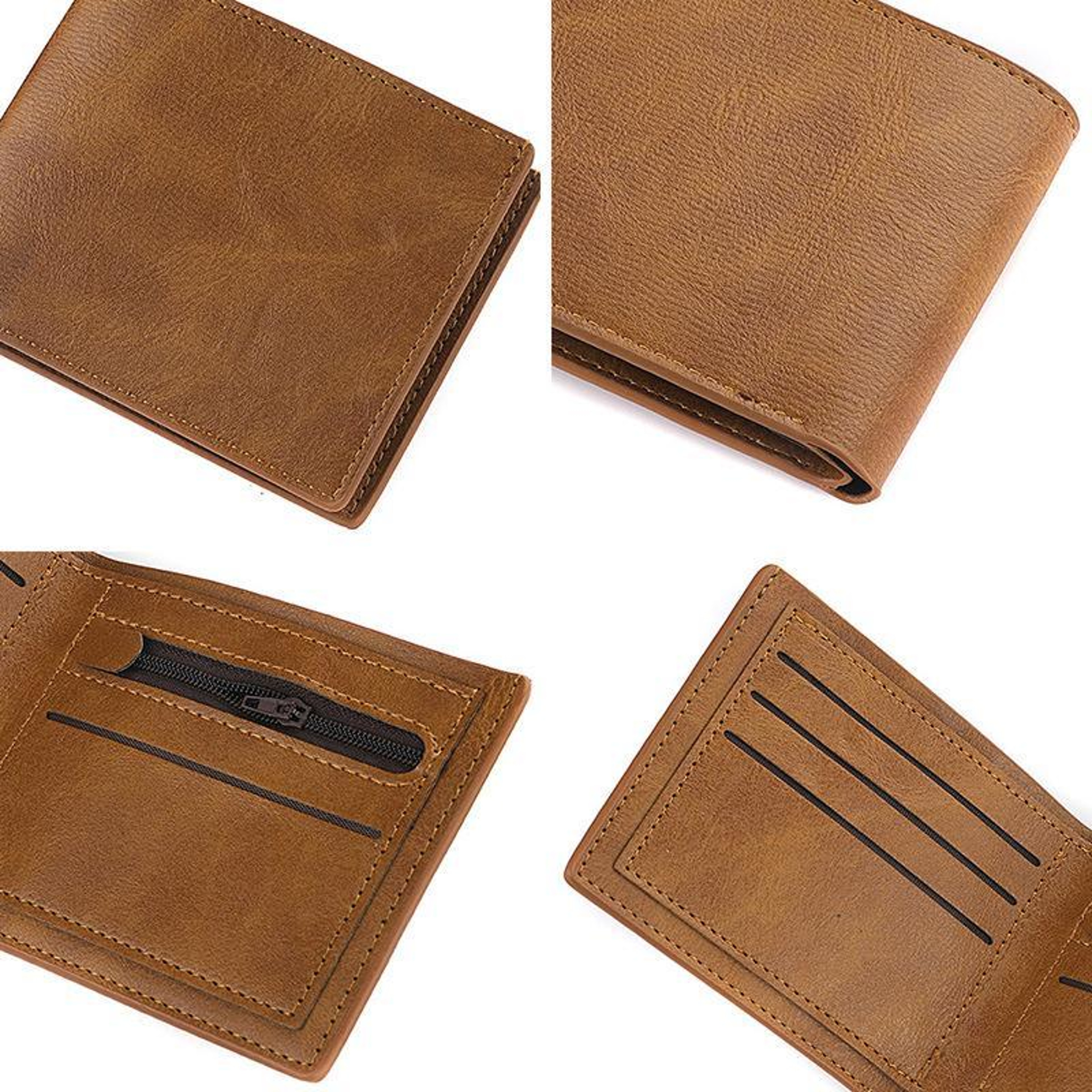 Retro Mens Leather Wallet Slim Bifold Wallet With Money Clip Card Holder And Zipper Coin Pocket 3