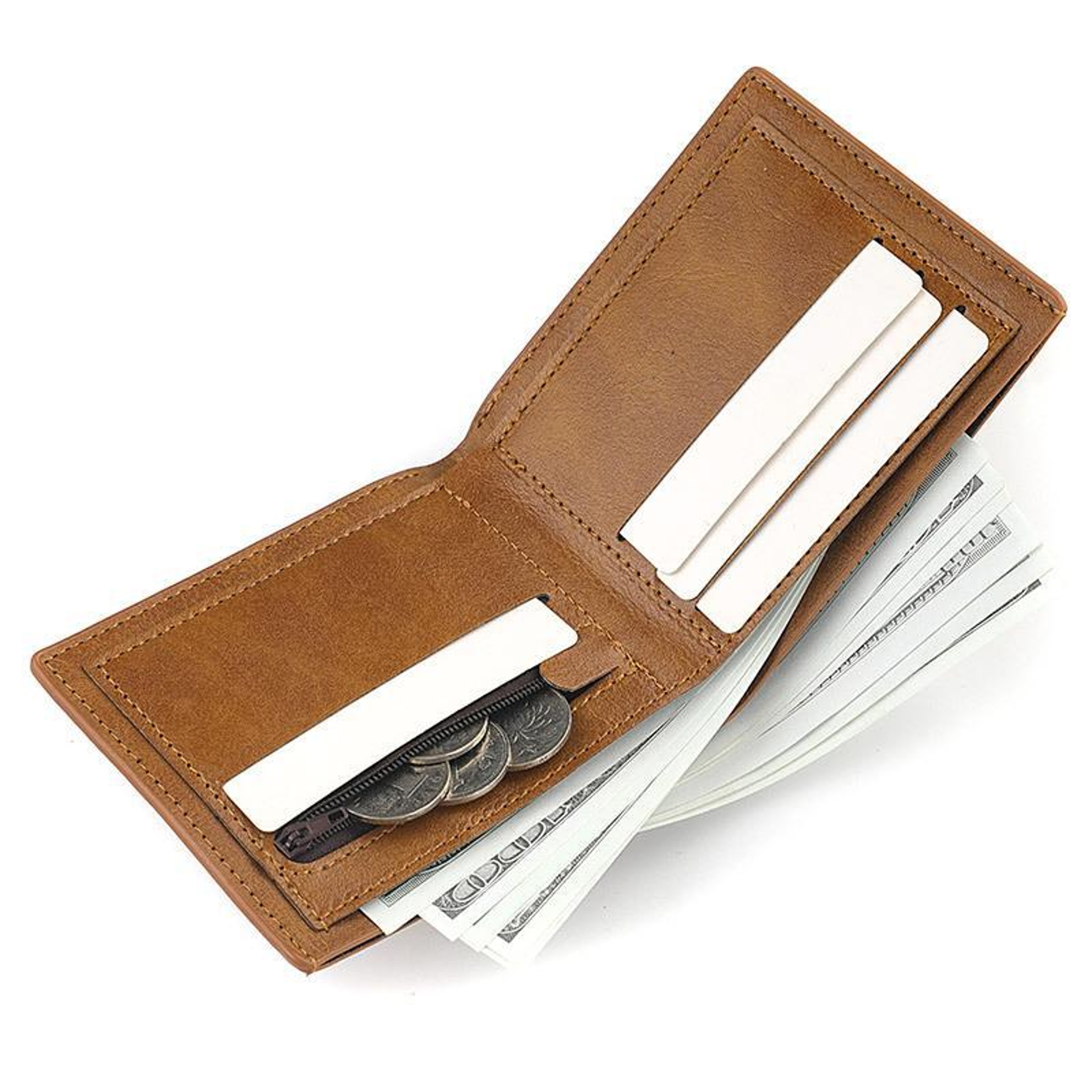 Retro Mens Leather Wallet Slim Bifold Wallet With Money Clip Card Holder And Zipper Coin Pocket 4