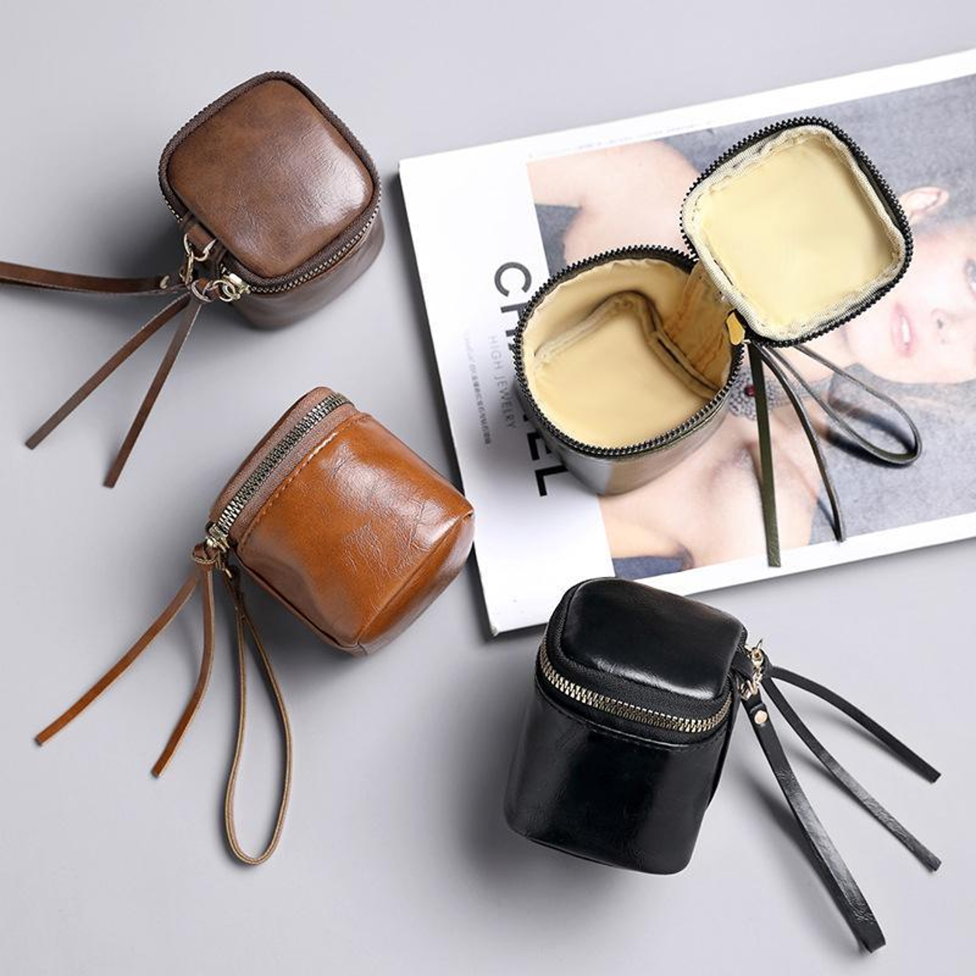 Vintage Mini Coin Purse PU Leather Coin Pouch Retro Lipstick Storage Bag 1