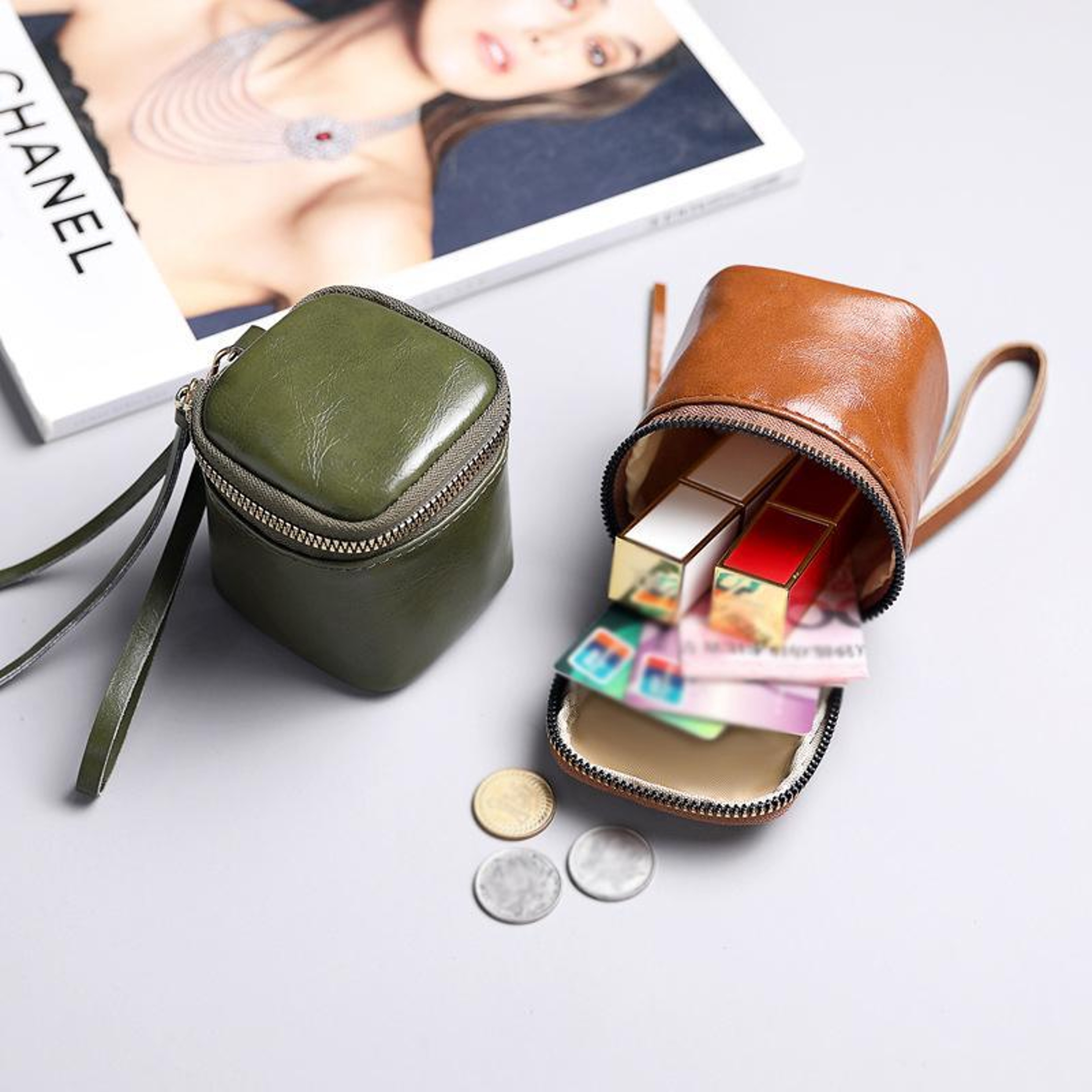Vintage Mini Coin Purse PU Leather Coin Pouch Retro Lipstick Storage Bag 6