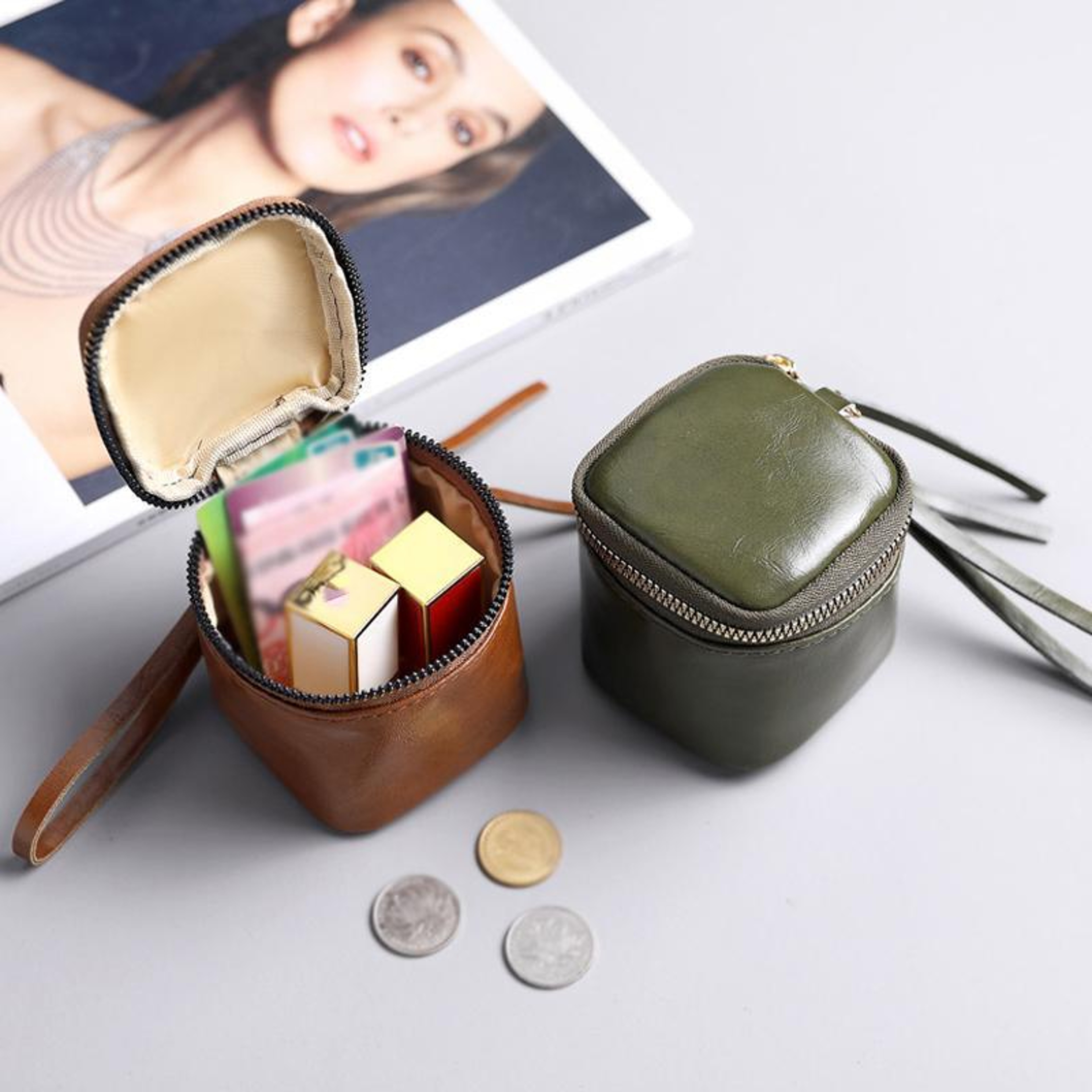 Vintage Mini Coin Purse PU Leather Coin Pouch Retro Lipstick Storage Bag 7