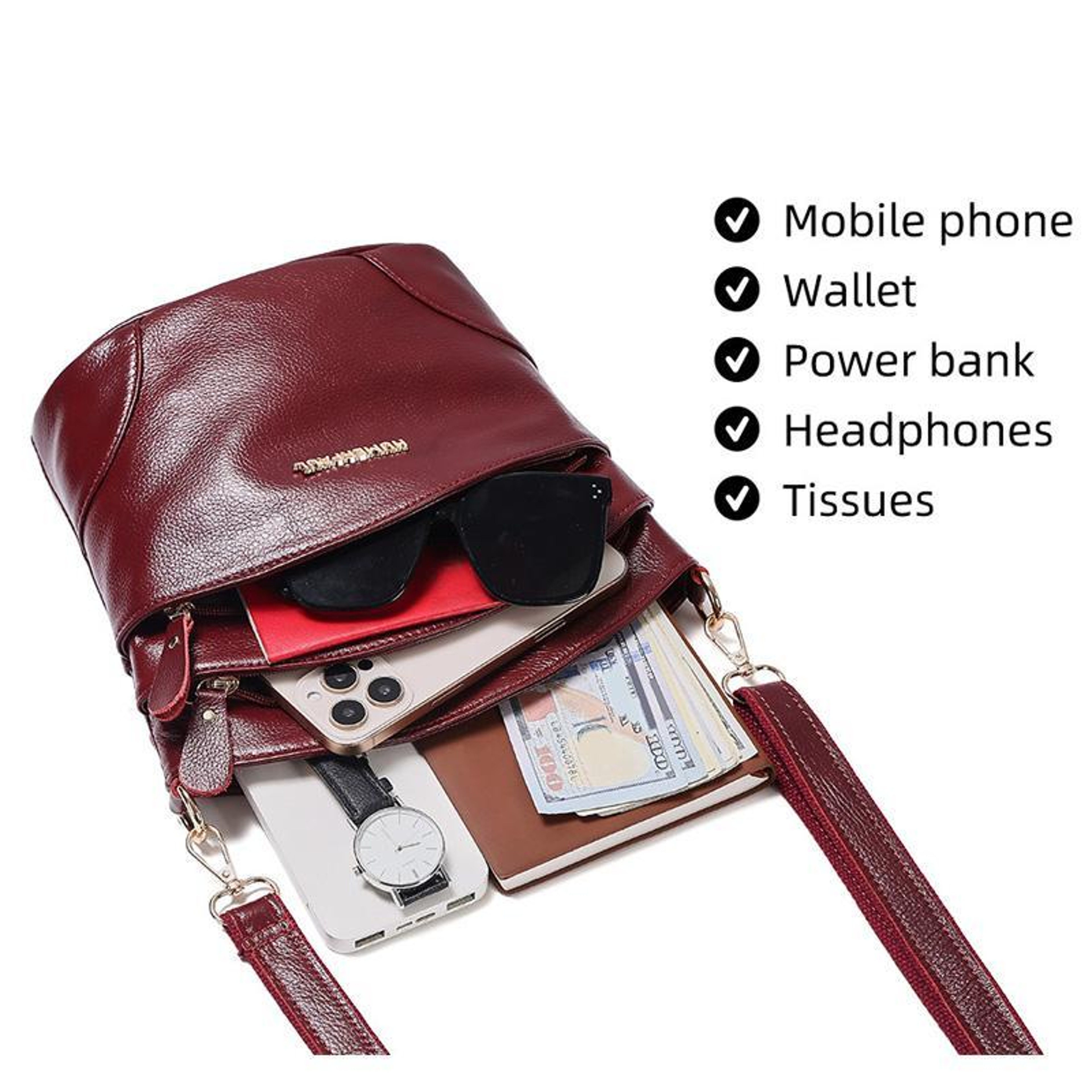 Women's Leather Shoulder Bag Large Capacity Crossbody Purse with Multi Compartment Zipper Design – view 4