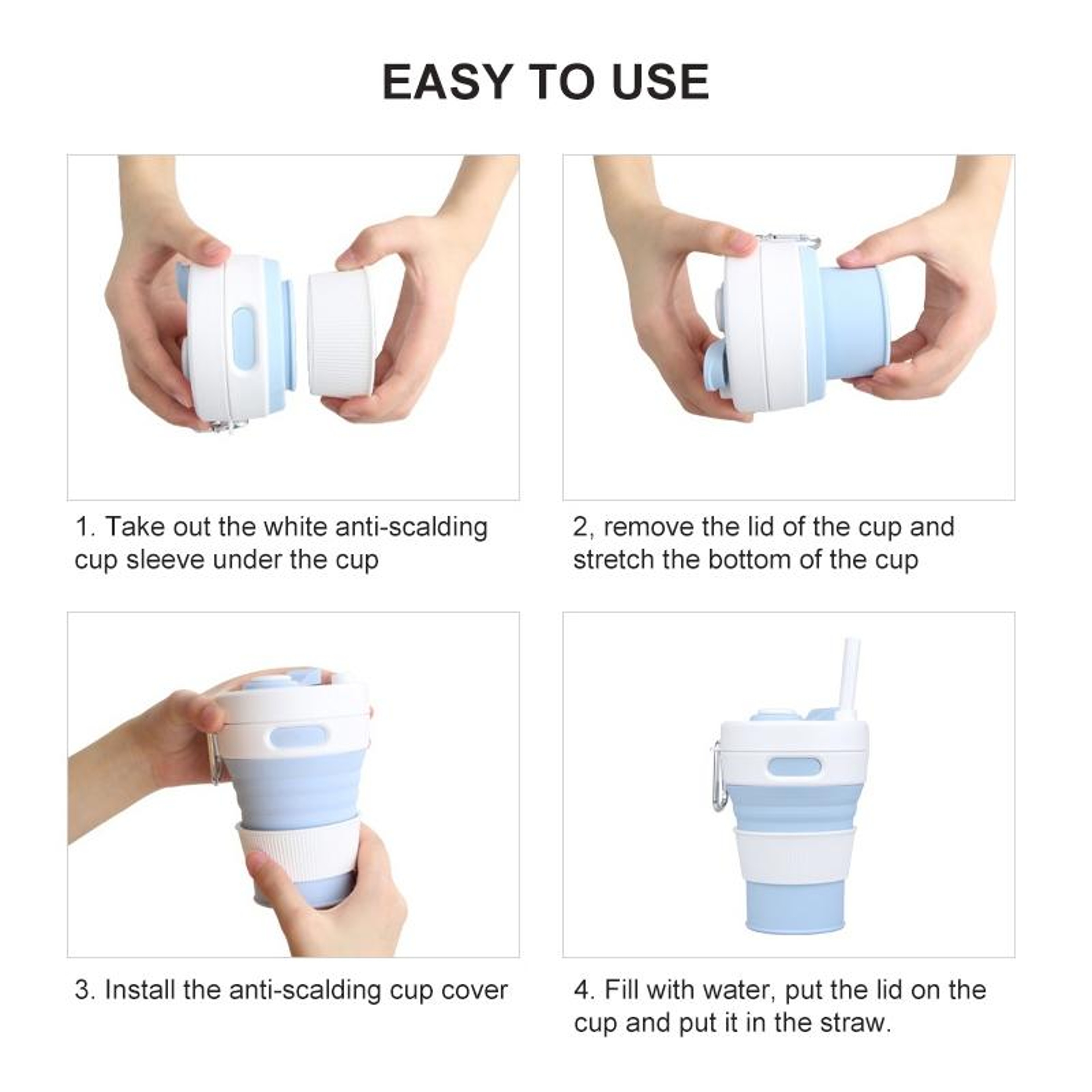 350ML Collapsible Silicone Cup With Straw Leakproof Portable Travel Mug For Hot And Cold Drinks 3