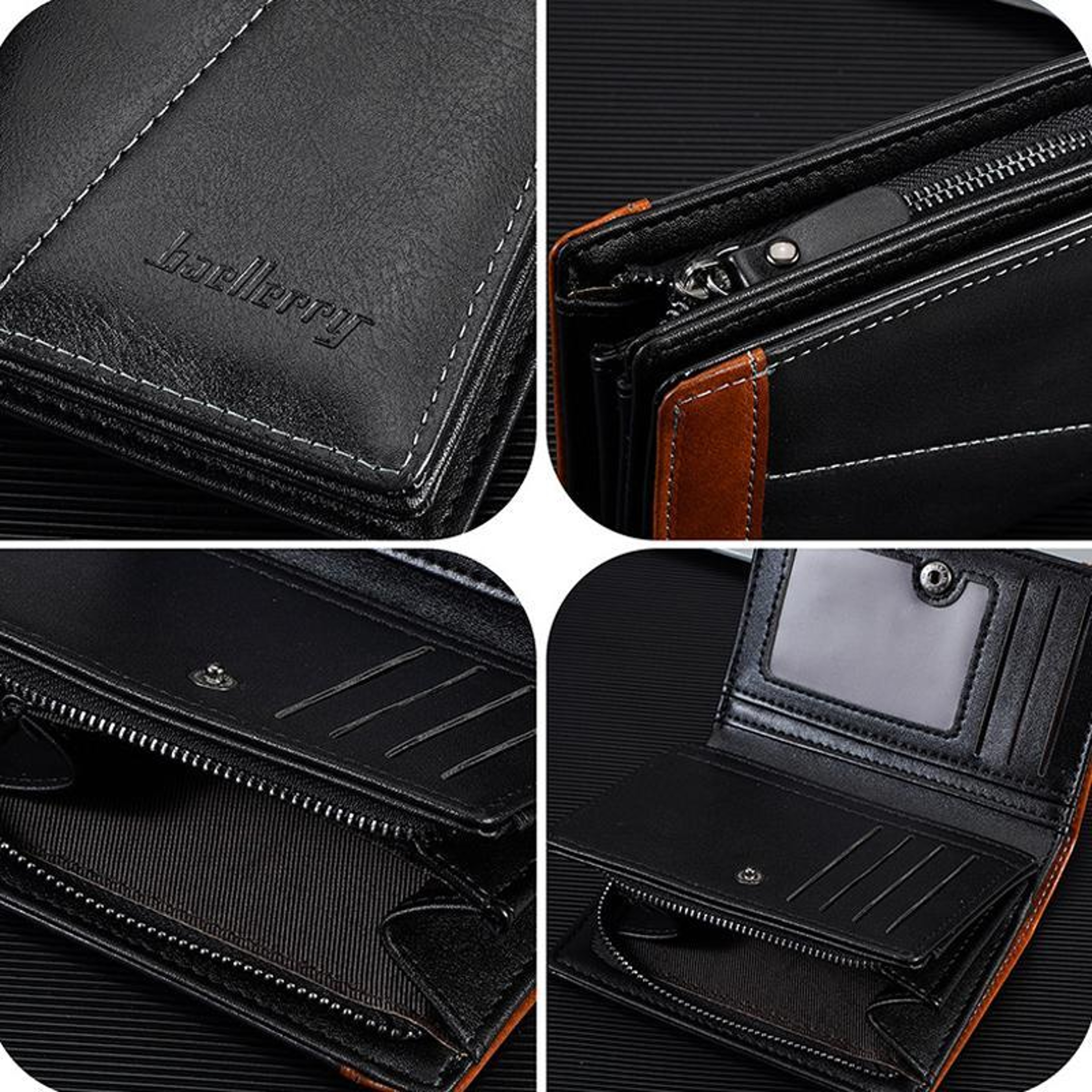 Vintage RFID Wallet For Men Compact PU Leather Multi Card Holder With Zipper Coin Pocket 3