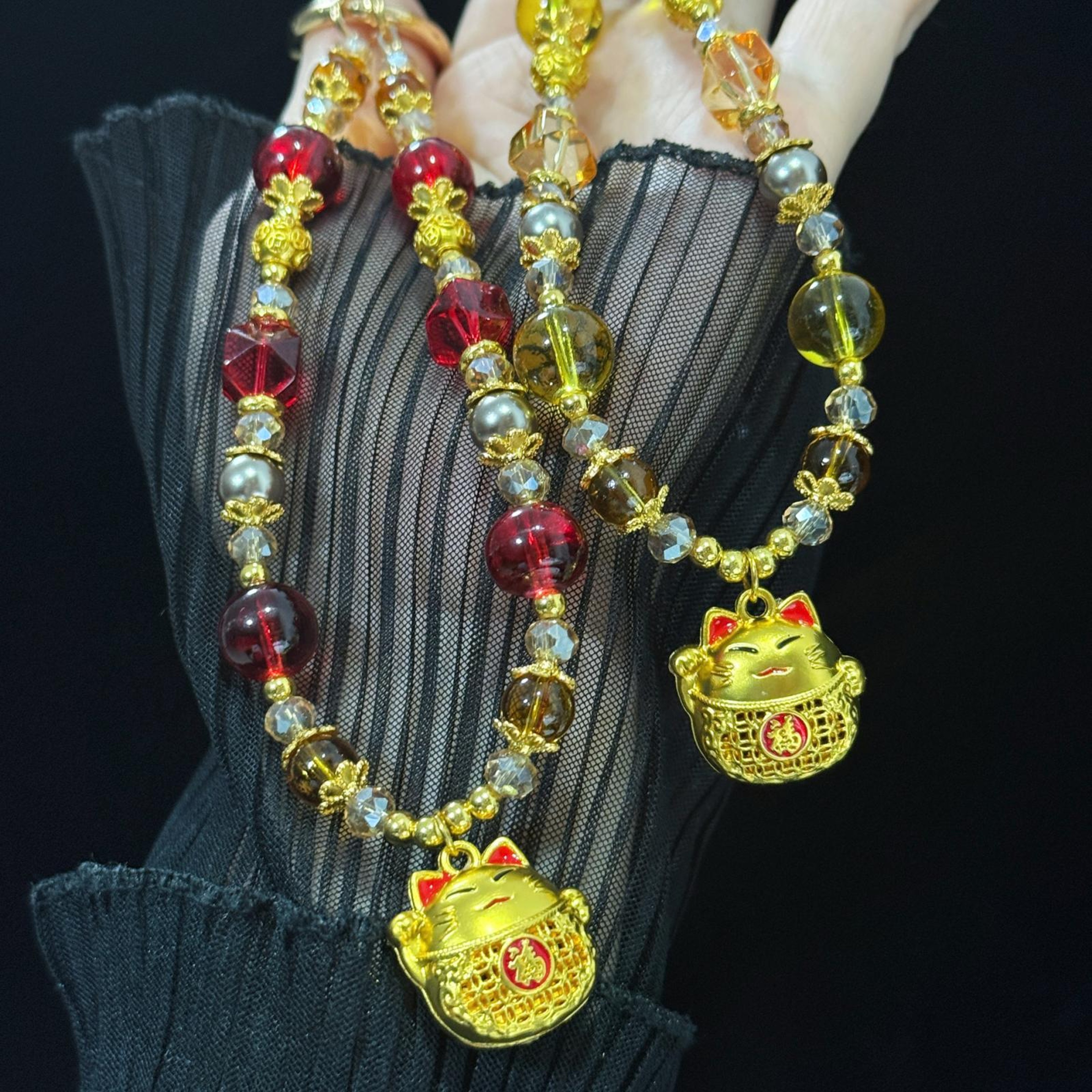 Lucky Cat Crystal Phone Lanyard  Anti Loss Phone Strap Necklace 2