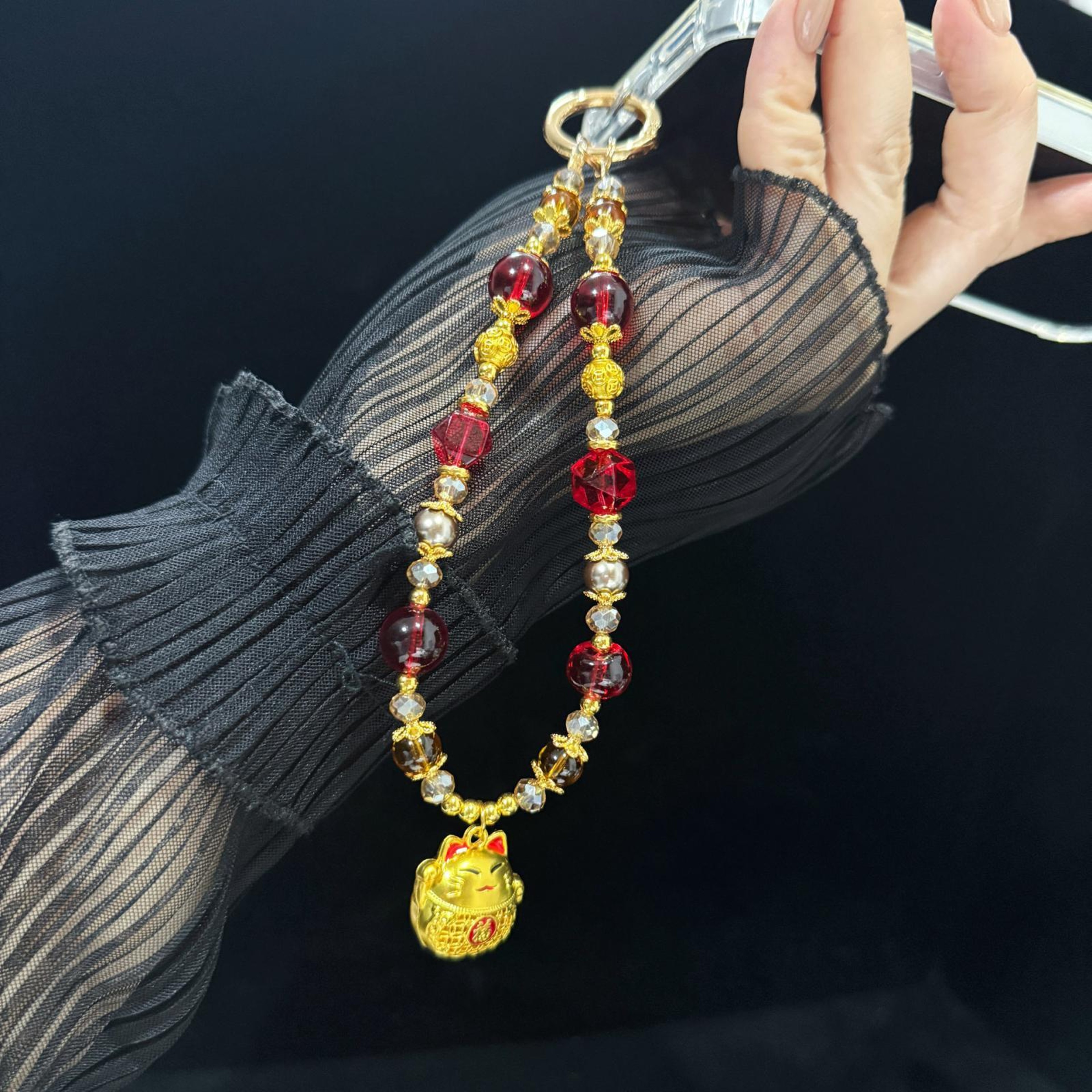 Lucky Cat Crystal Phone Lanyard  Anti Loss Phone Strap Necklace 3