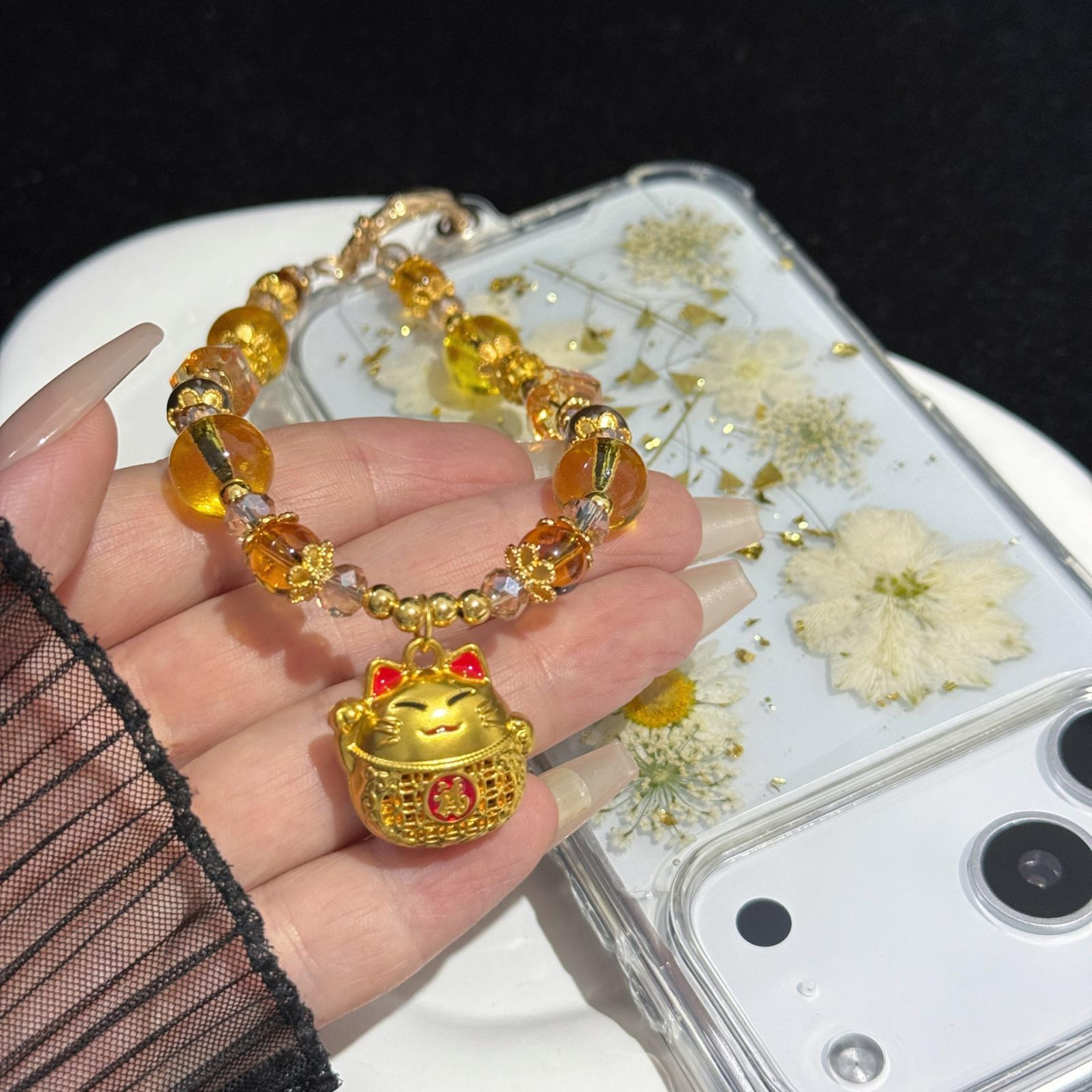 Lucky Cat Crystal Phone Lanyard  Anti Loss Phone Strap Necklace 4