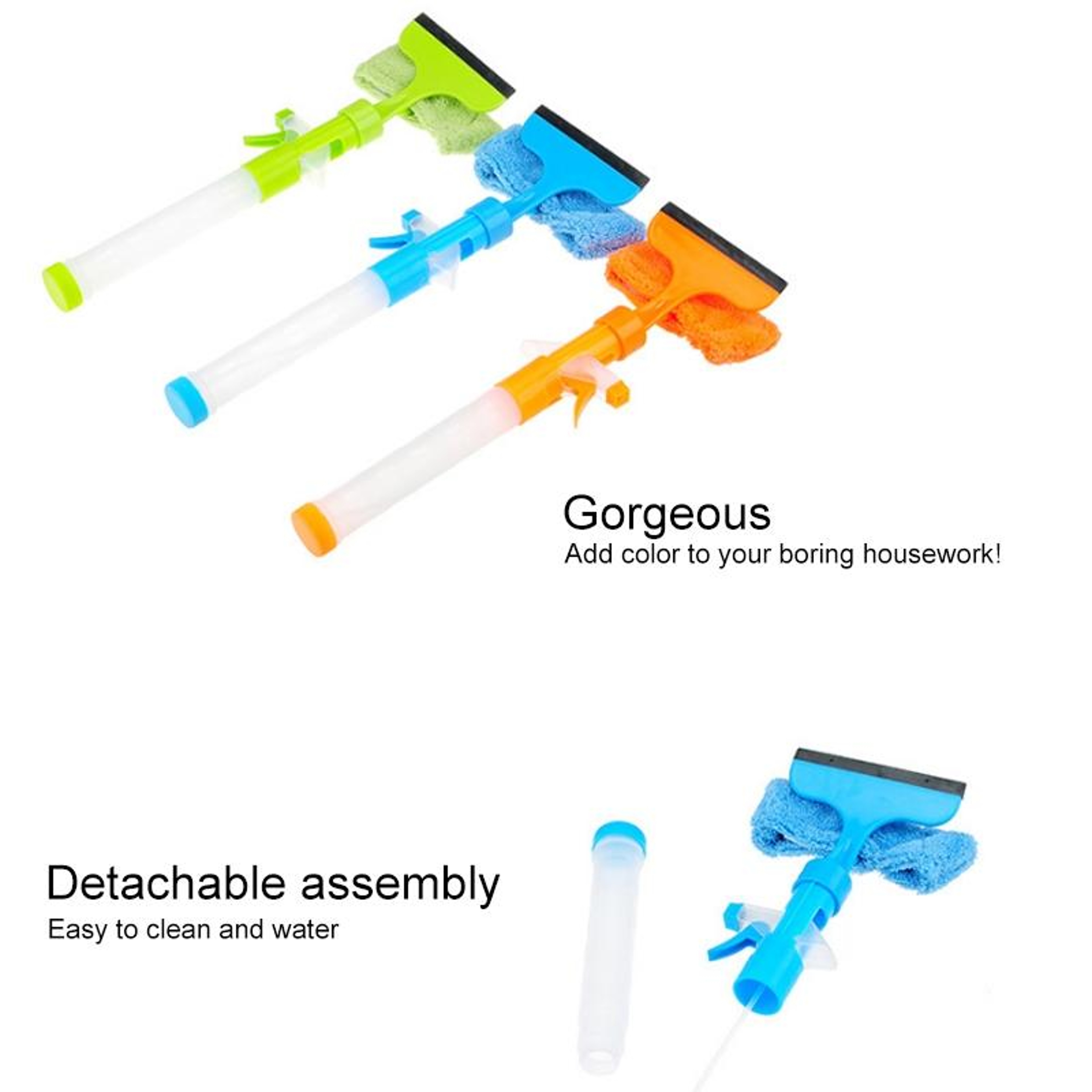 Multi Surface Window Cleaning Tool Spray Brush With Silicone Window Squeegee 2