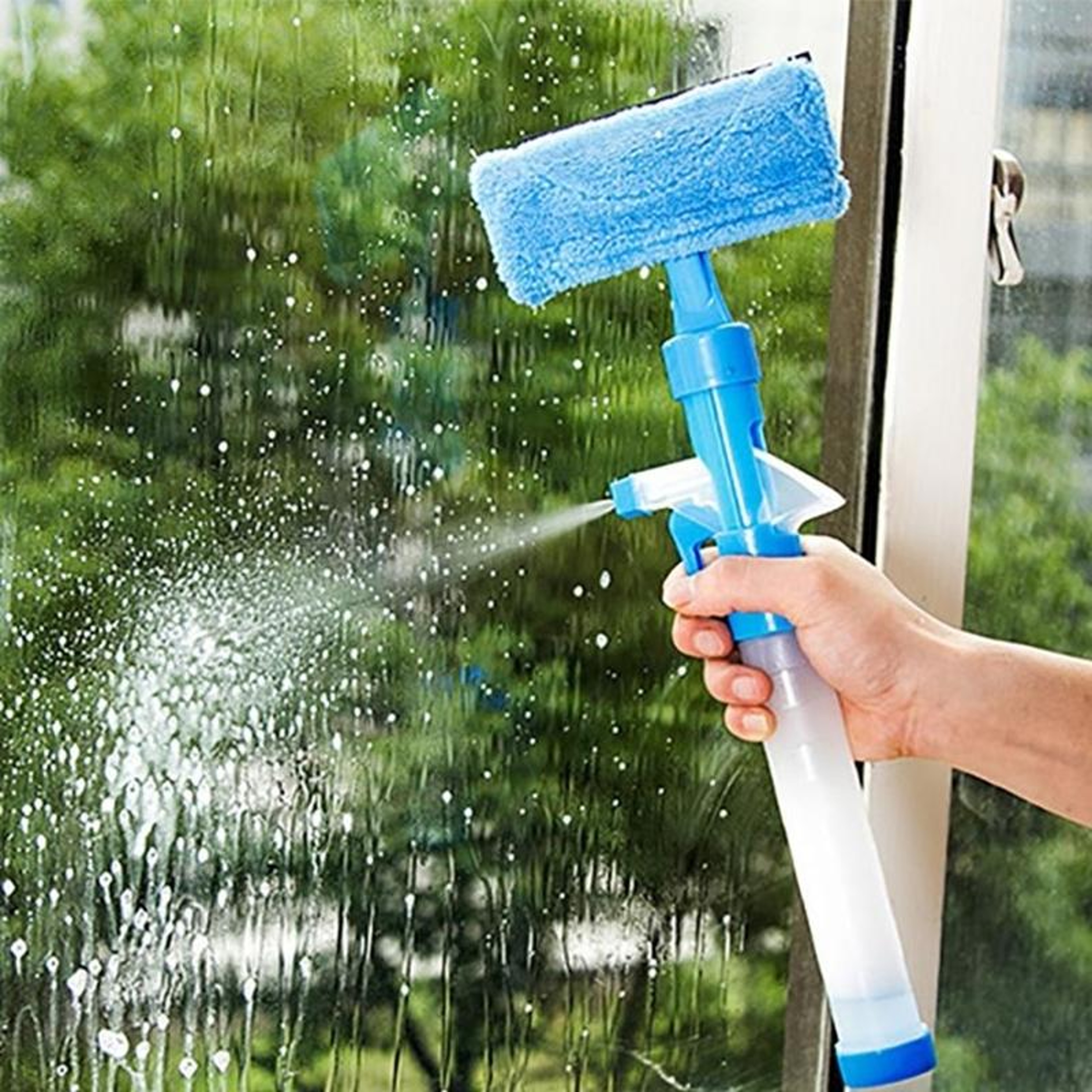 Multi Surface Window Cleaning Tool Spray Brush With Silicone Window Squeegee 6